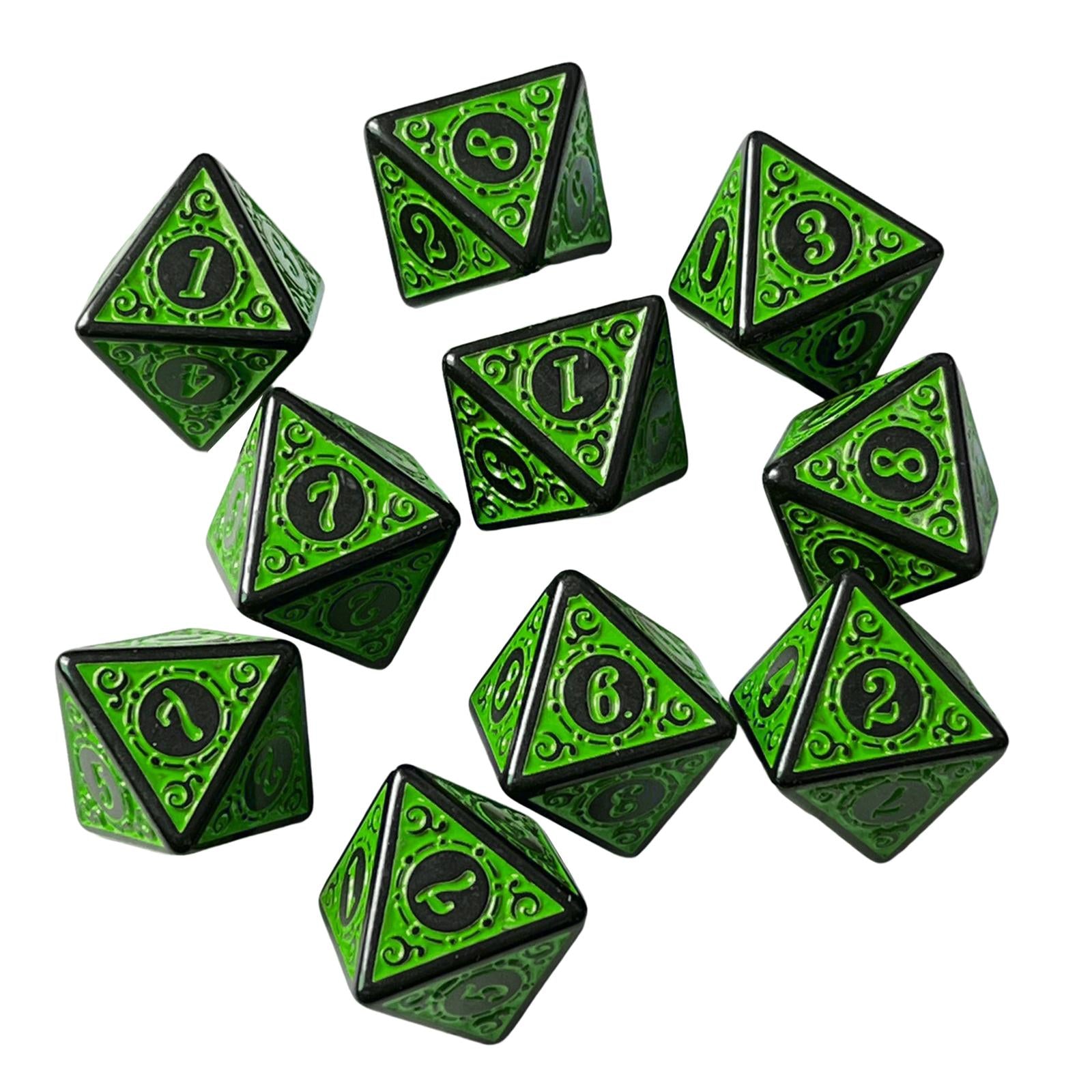 2x10Pcs 15mm Dices Acrylic Party Game Dices 8 Sided Dices Set for Party KTV Green