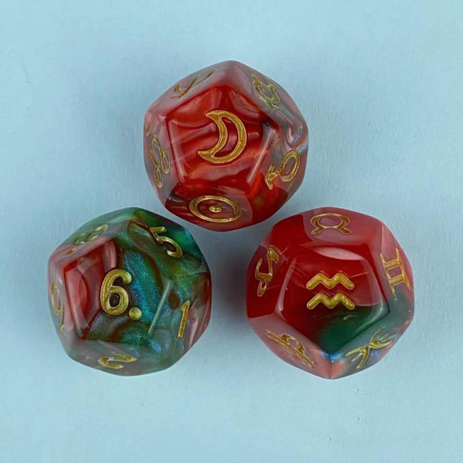 4x3x Astrology Dice 12 Sided for Family Gathering Role Playing Game Dice Games Style B