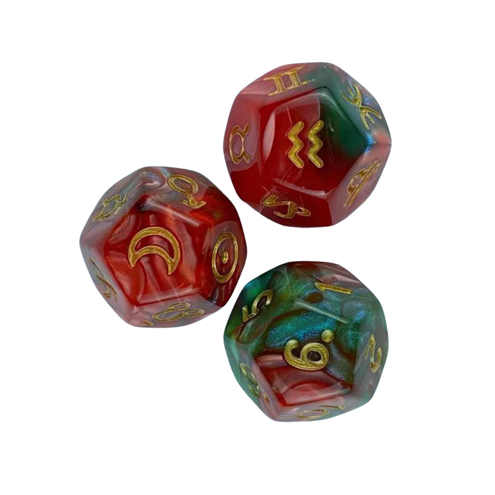 4x3x Astrology Dice 12 Sided for Family Gathering Role Playing Game Dice Games Style B