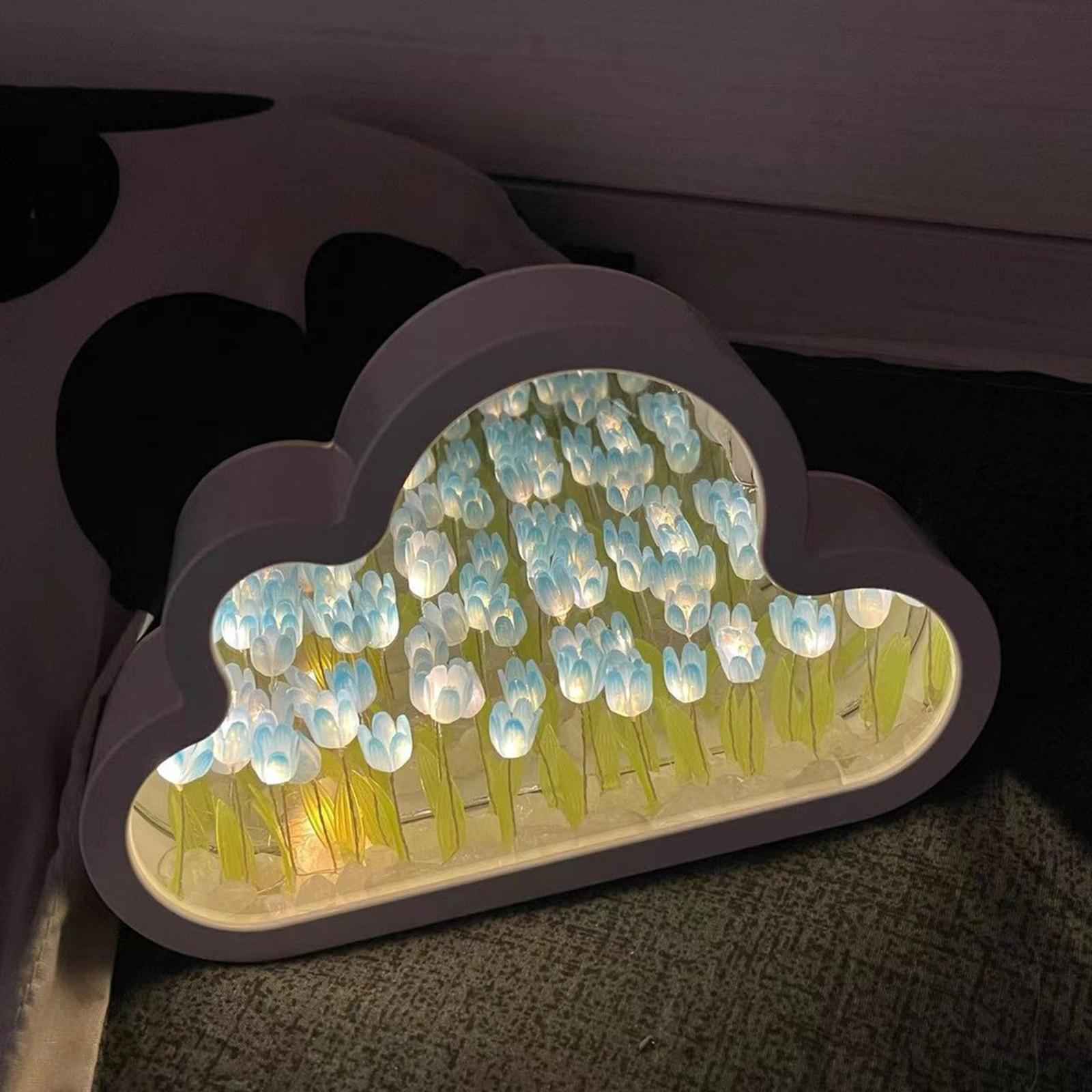 DIY Mirror Night Lamp Small Night Light Bedside Lamp for Bathroom Desk Party Blue