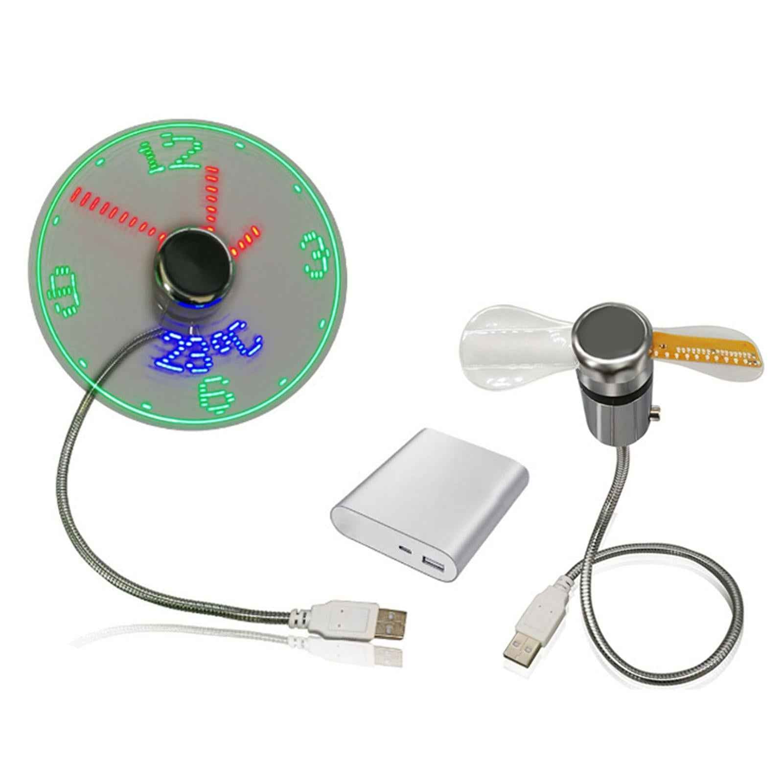 Led Clock Fan with Temperature Desktop Flexible Cooling Fan for Desk Summer Travel