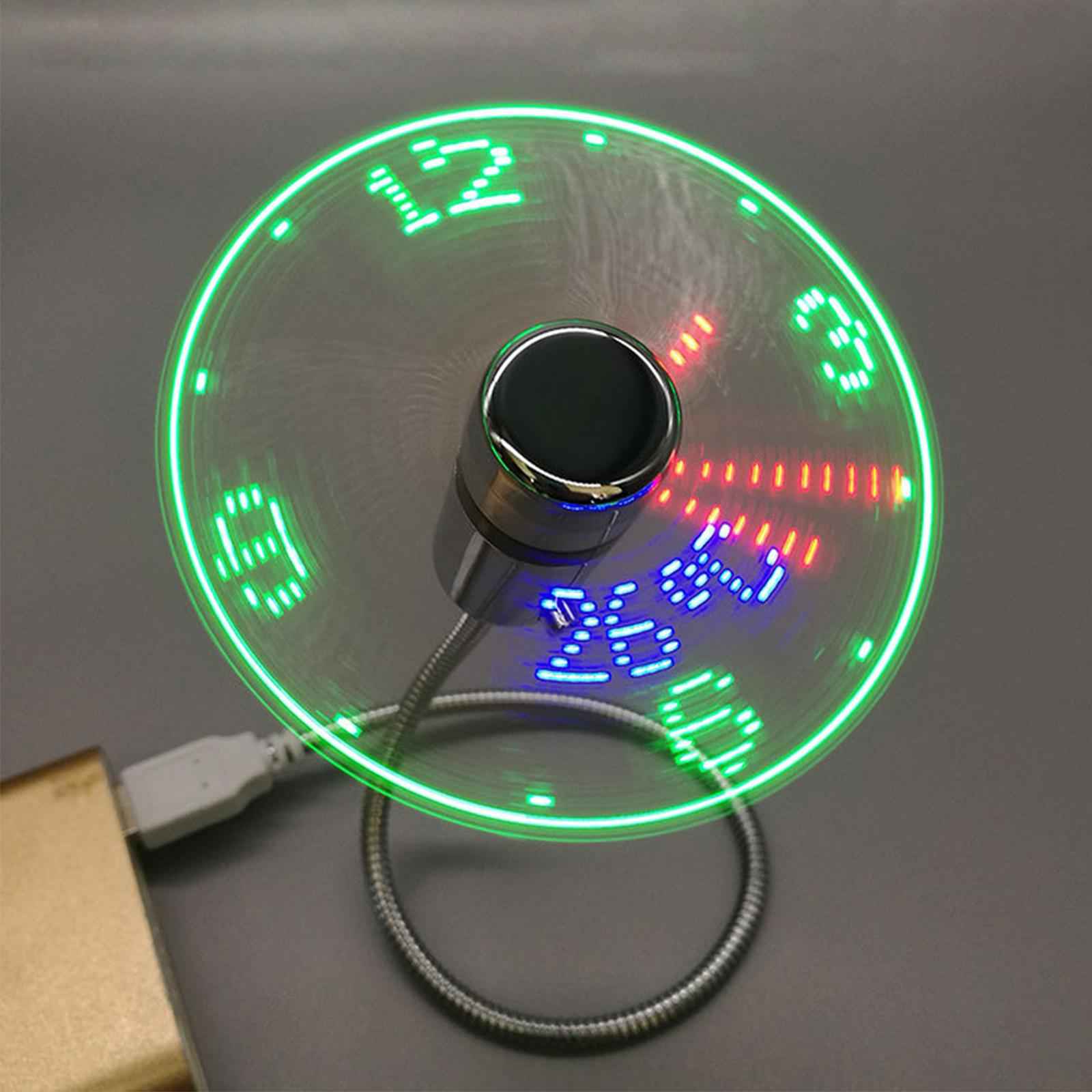 Led Clock Fan with Temperature Desktop Flexible Cooling Fan for Desk Summer Travel
