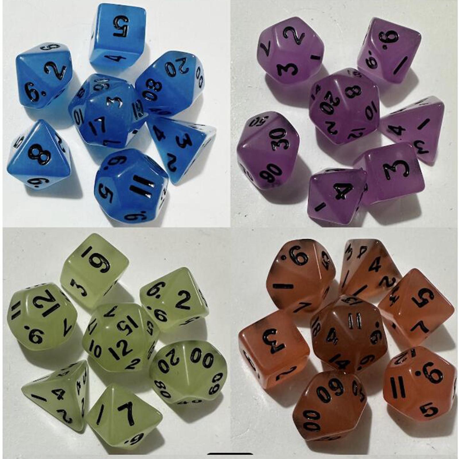 2x7Pcs Glowing Polyhedral Dices D4-d20 Multi Sided Dices for Role Playing Game Violet