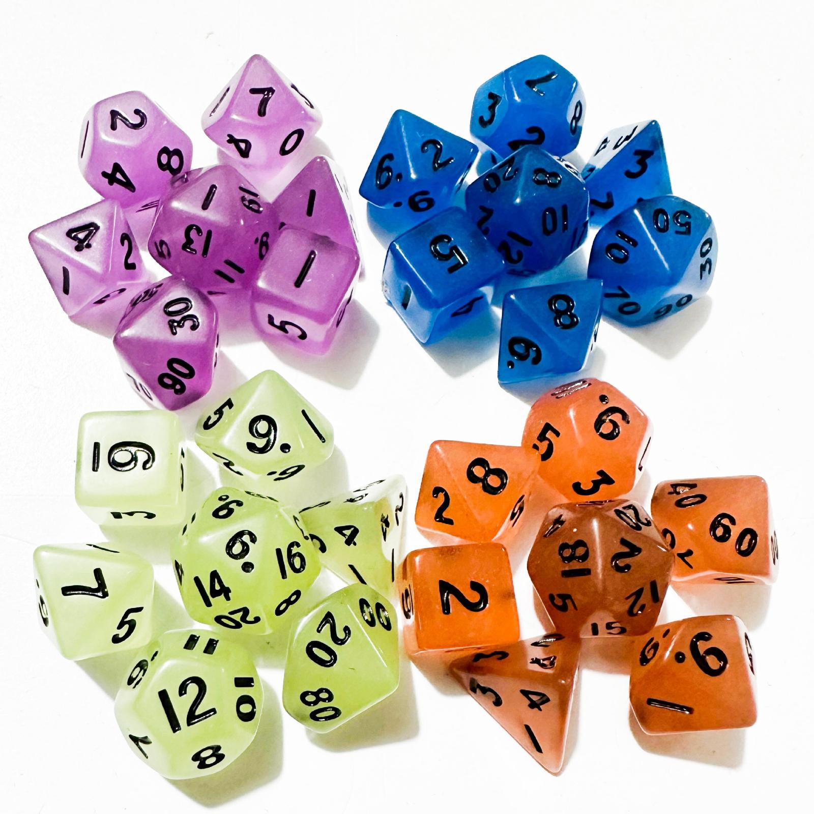 3x7Pcs Glowing Polyhedral Dices D4-d20 Multi Sided Dices for Role Playing Game Violet