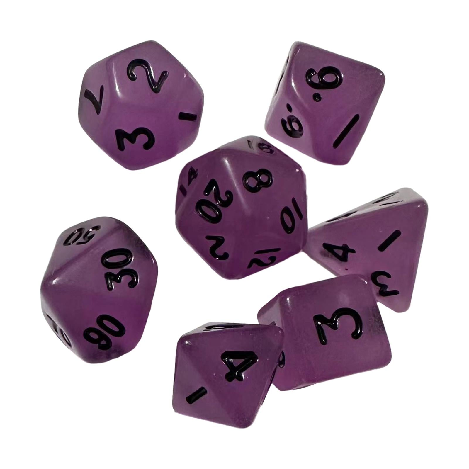 3x7Pcs Glowing Polyhedral Dices D4-d20 Multi Sided Dices for Role Playing Game Violet