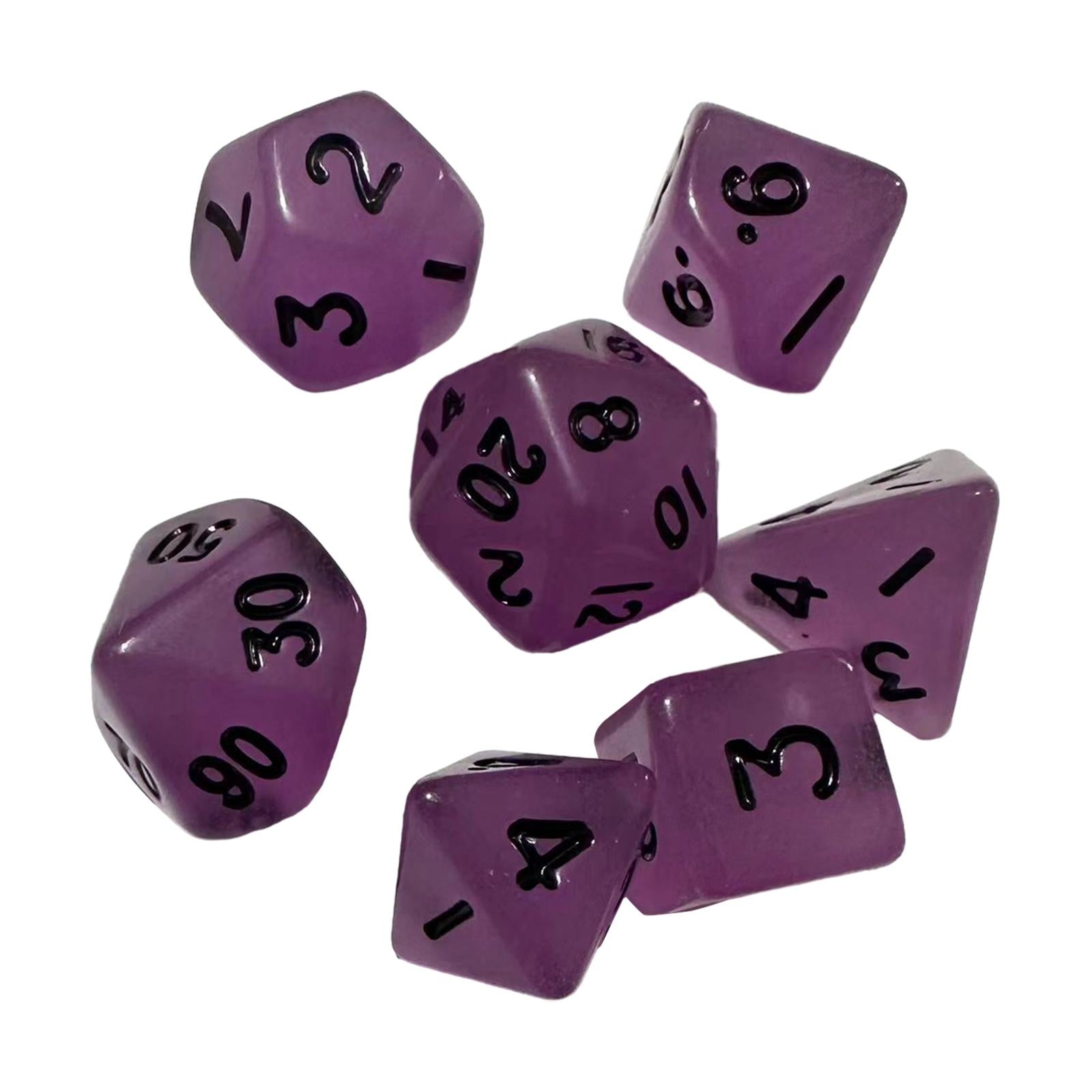 3x7Pcs Glowing Polyhedral Dices D4-d20 Multi Sided Dices for Role Playing Game Violet
