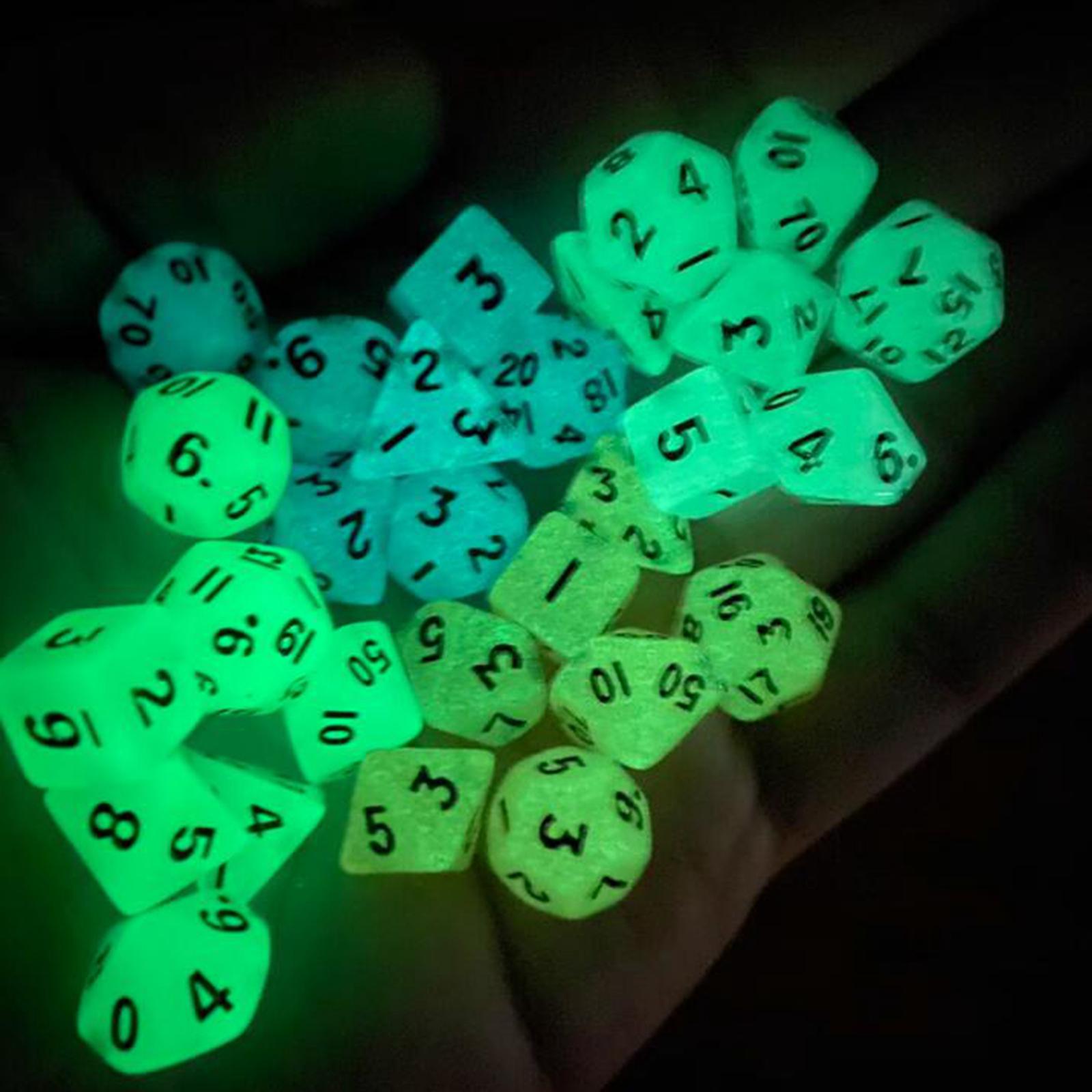 3x7Pcs Glowing Polyhedral Dices D4-d20 Multi Sided Dices for Role Playing Game Green