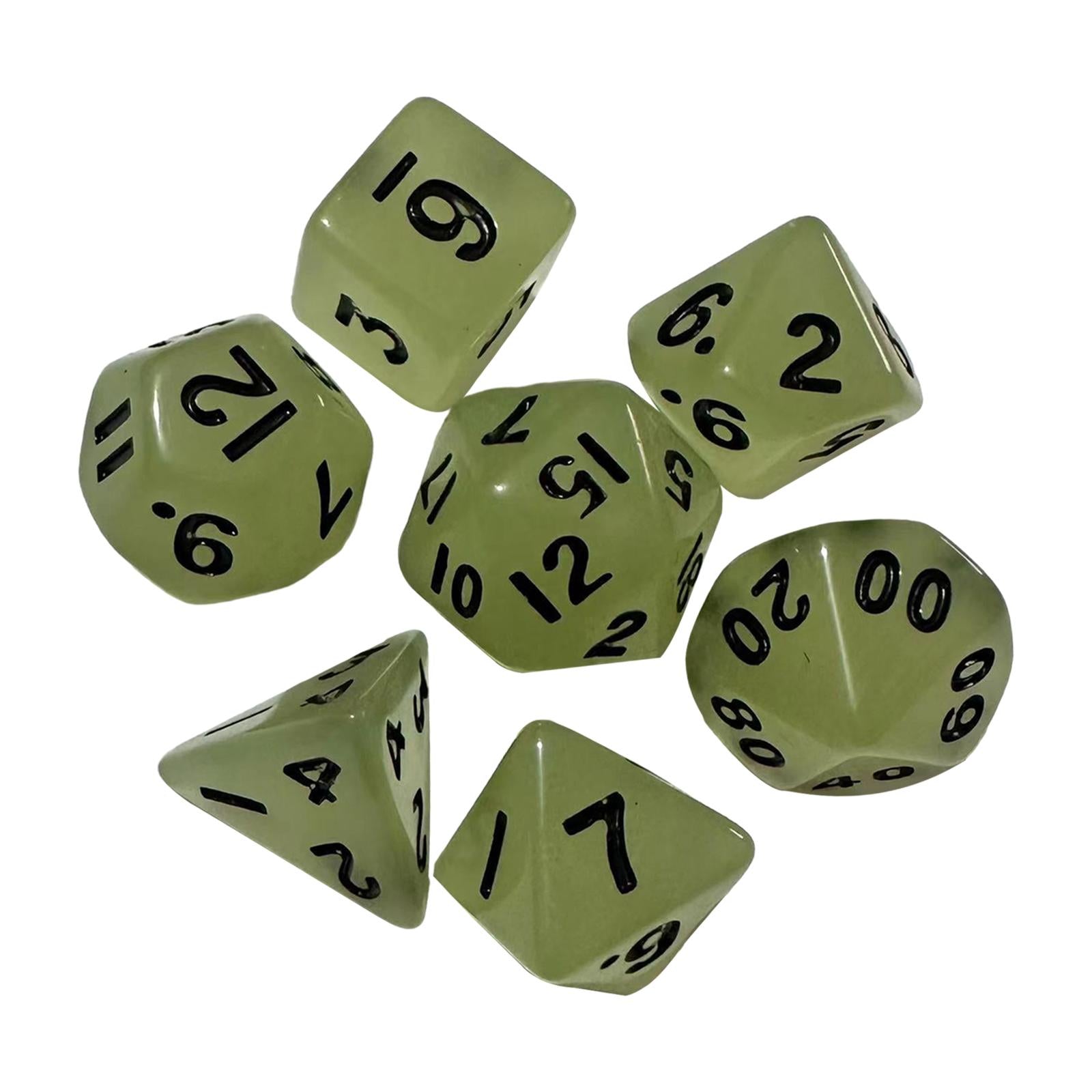 2x7Pcs Glowing Polyhedral Dices D4-d20 Multi Sided Dices for Role Playing Game Green