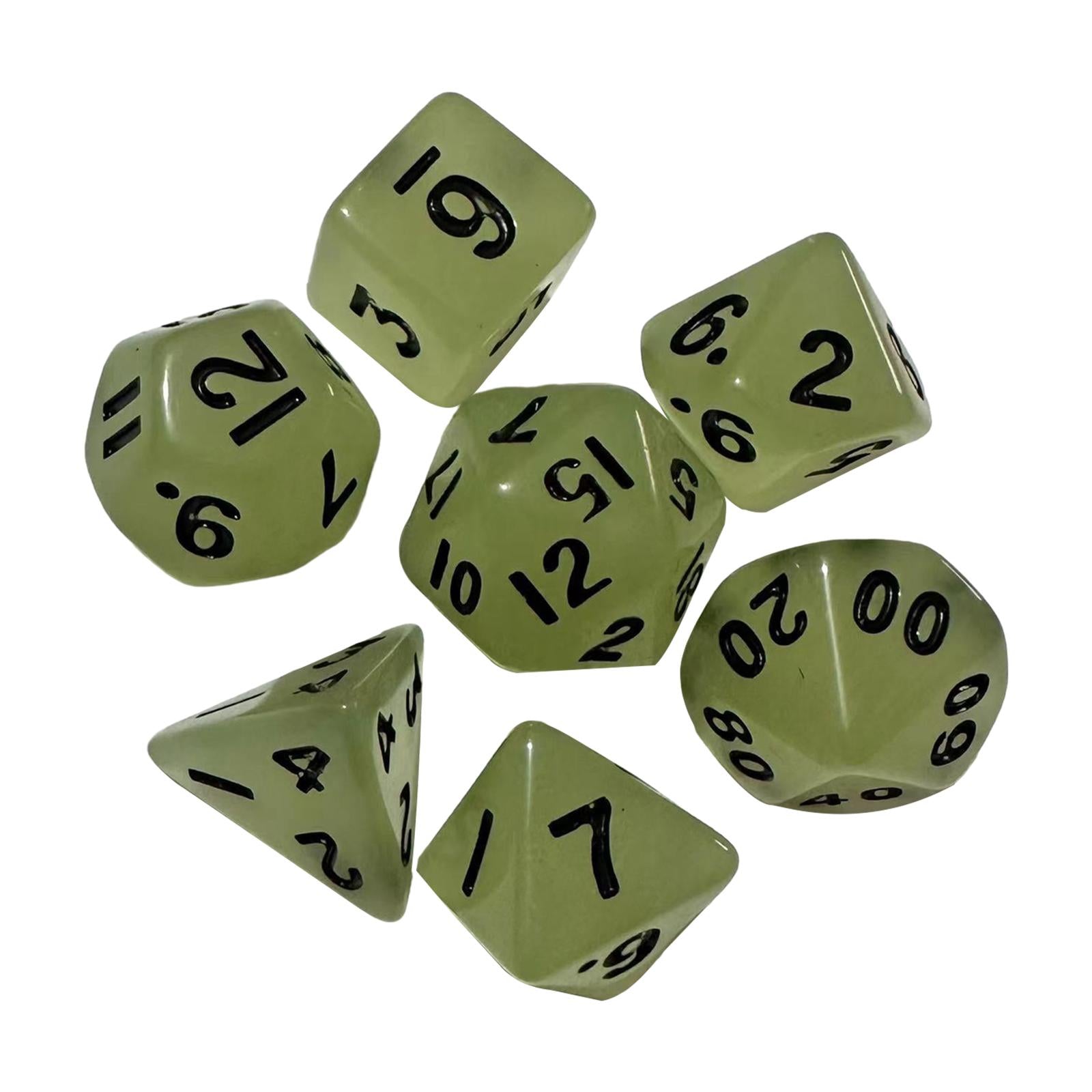 3x7Pcs Glowing Polyhedral Dices D4-d20 Multi Sided Dices for Role Playing Game Green