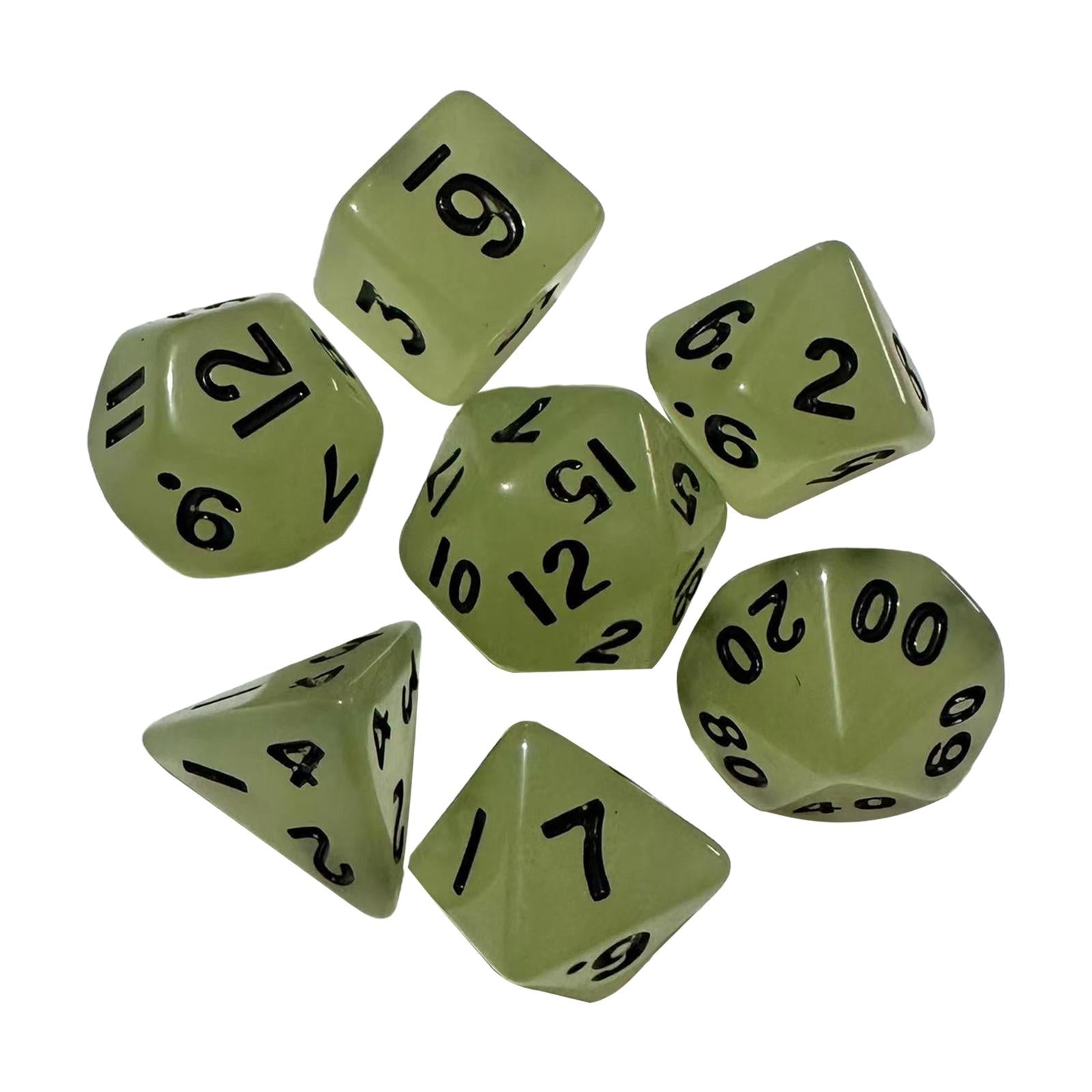 3x7Pcs Glowing Polyhedral Dices D4-d20 Multi Sided Dices for Role Playing Game Green