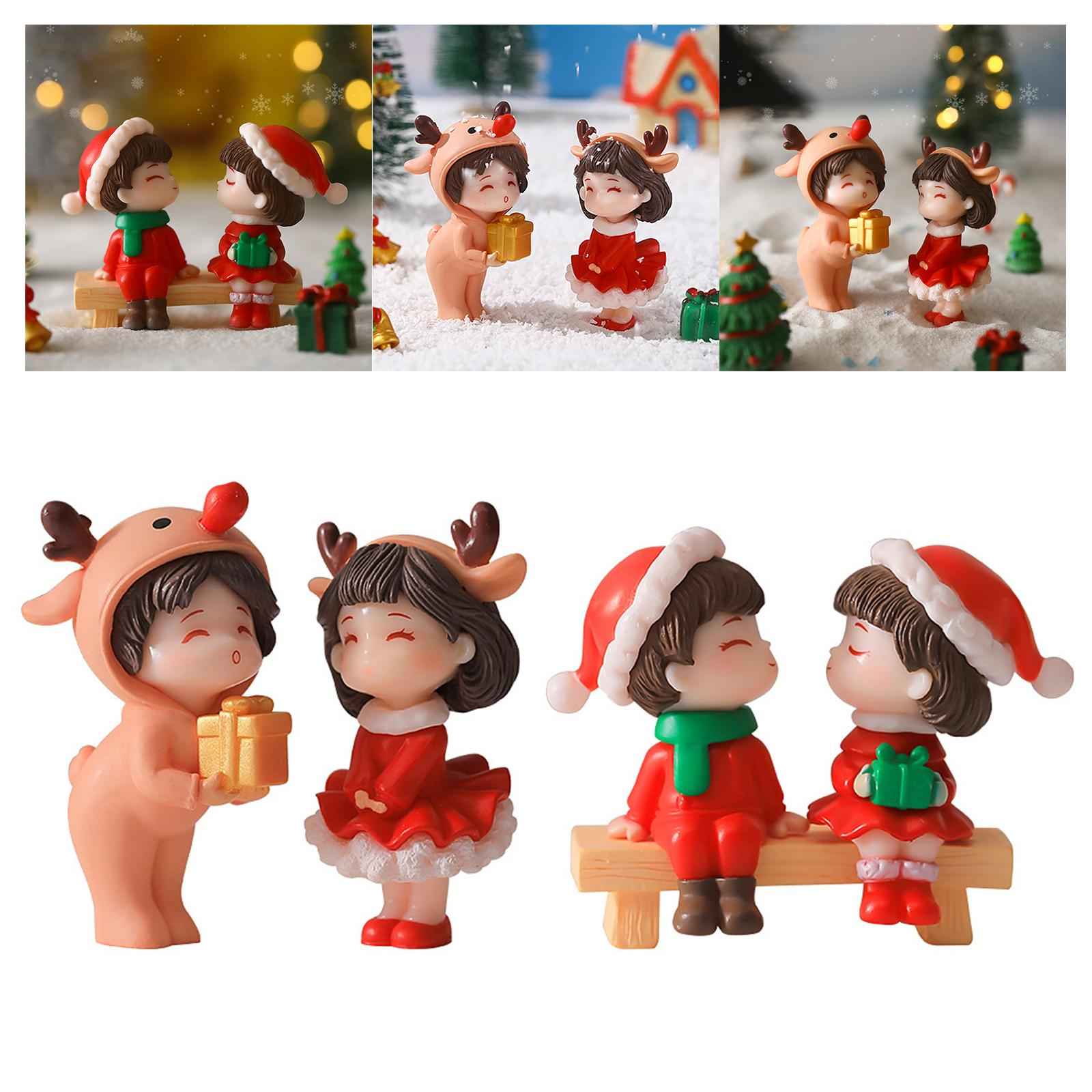 2Pcs Christmas Couple Figurines Miniature Figurine for Wedding Birthday Xmas standing