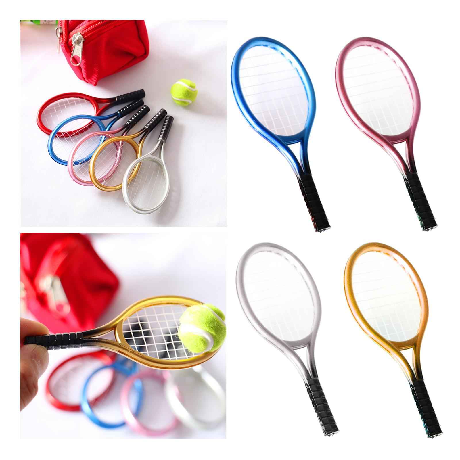 Mini Tennis Racket and Ball Set Crafts Cake Topper 1:12 Miniature Tennis Kit Blue