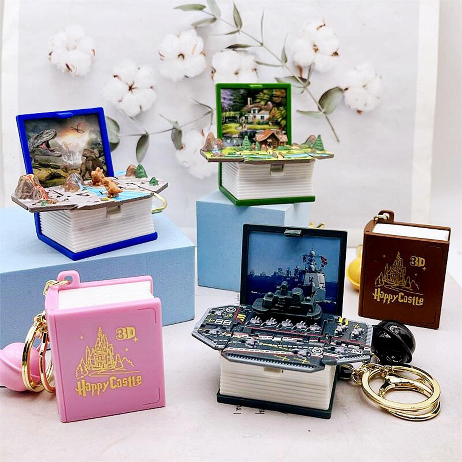 2x3D Castle Book Keychain Novelty Cute Key Rings for Students Classroom Prizes castle pink