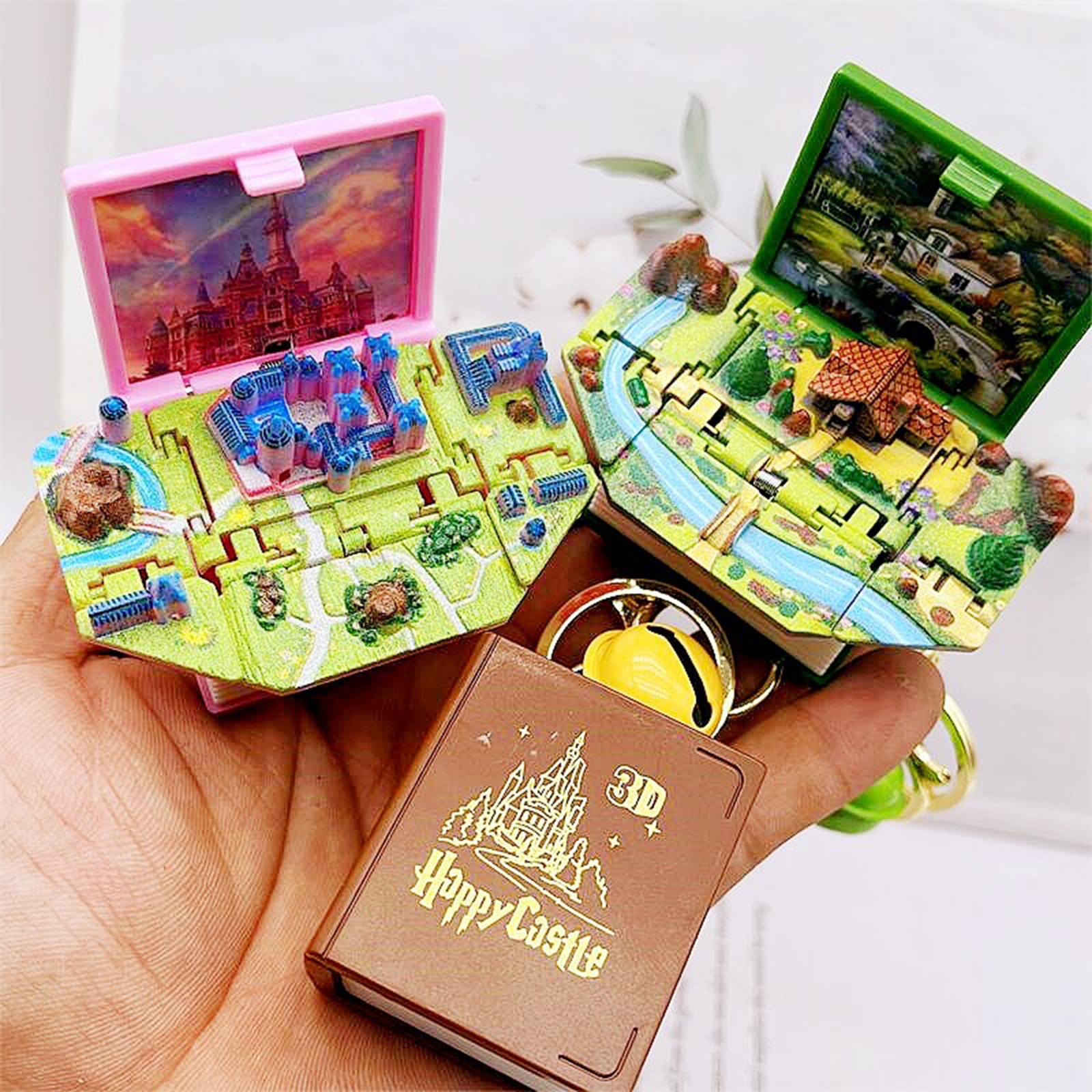 2x3D Castle Book Keychain Novelty Cute Key Rings for Students Classroom Prizes castle pink