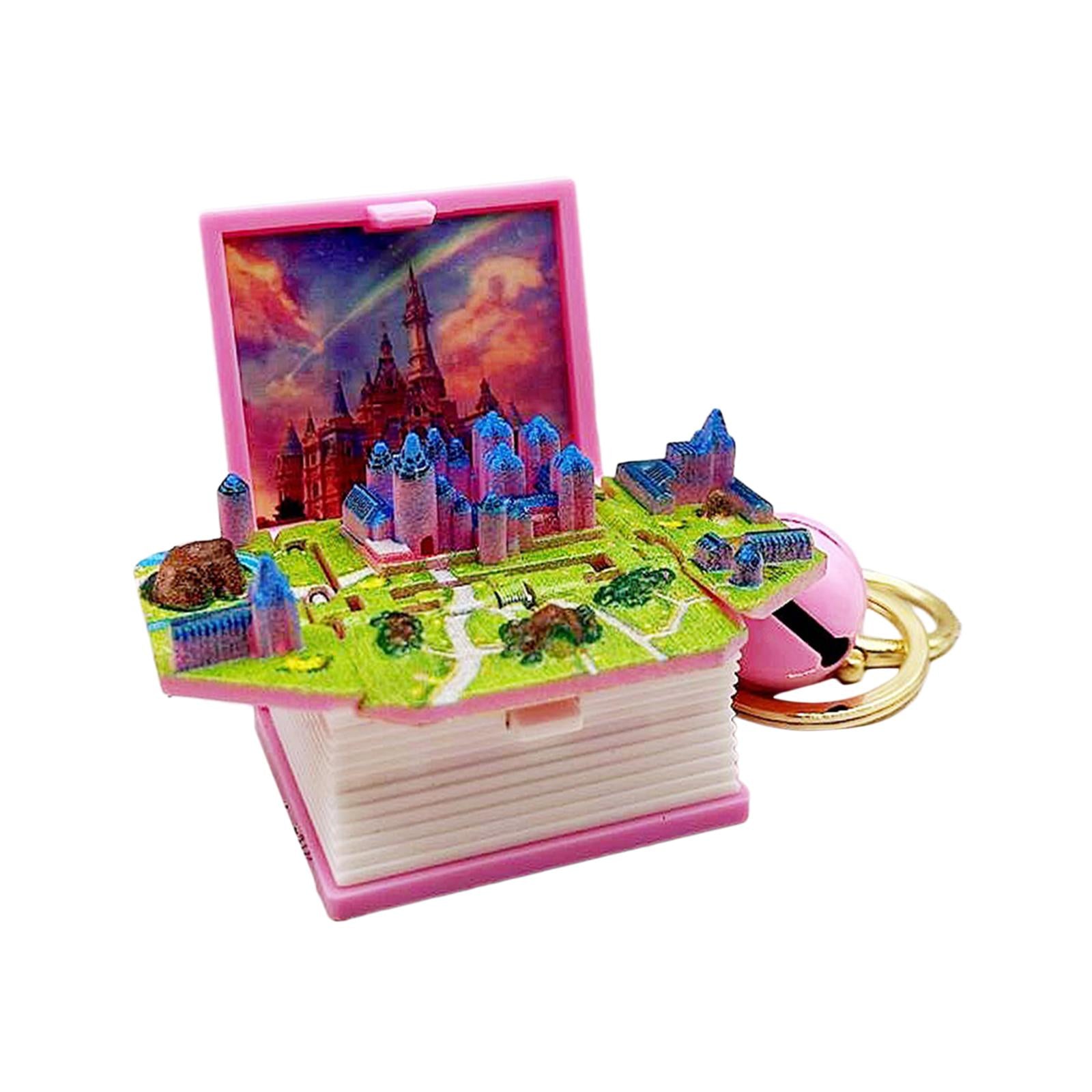 3x3D Castle Book Keychain Novelty Cute Key Rings for Students Classroom Prizes castle pink