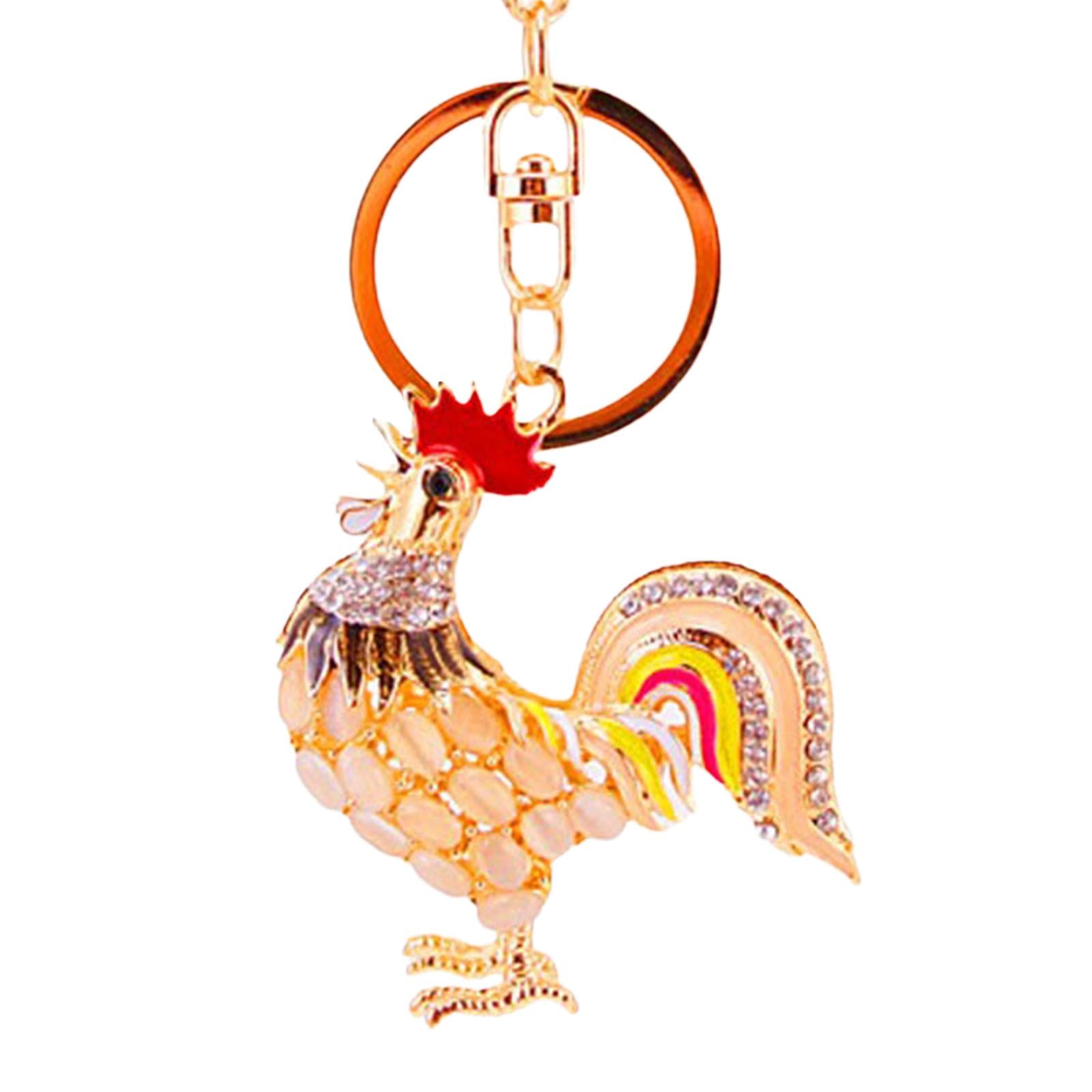 4xRooster Keychain Backpack Charms Alloy Rhinestone Keychain for Women and Men