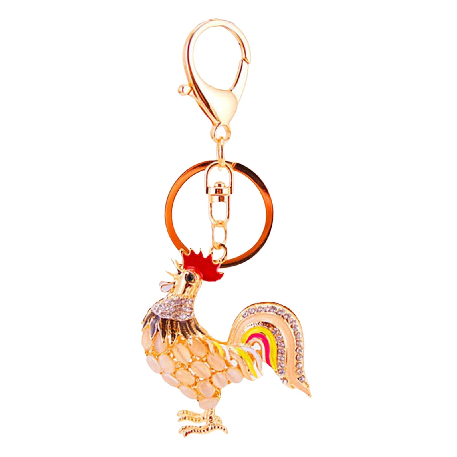 2xRooster Keychain Backpack Charms Alloy Rhinestone Keychain for Women and Men