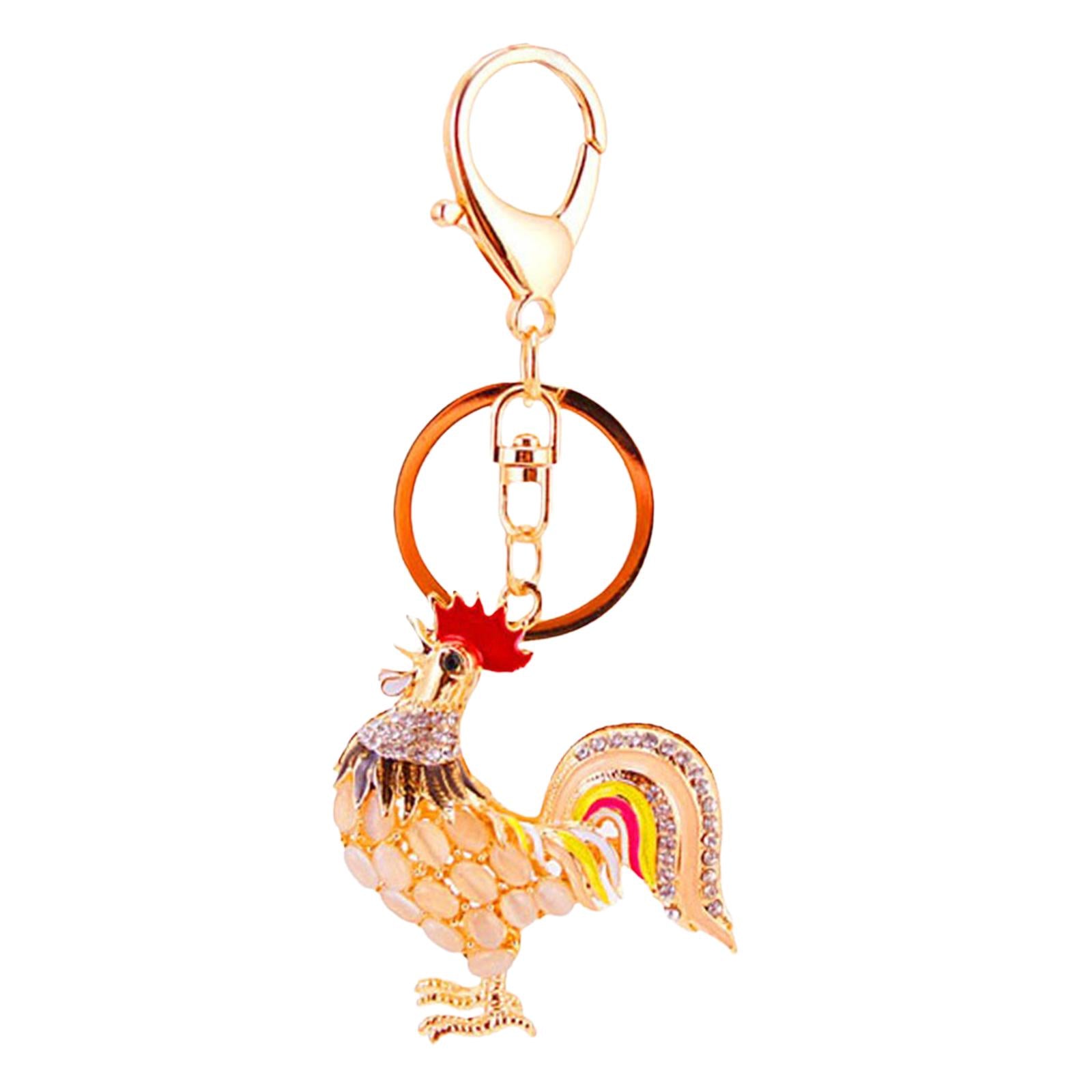 3xRooster Keychain Backpack Charms Alloy Rhinestone Keychain for Women and Men