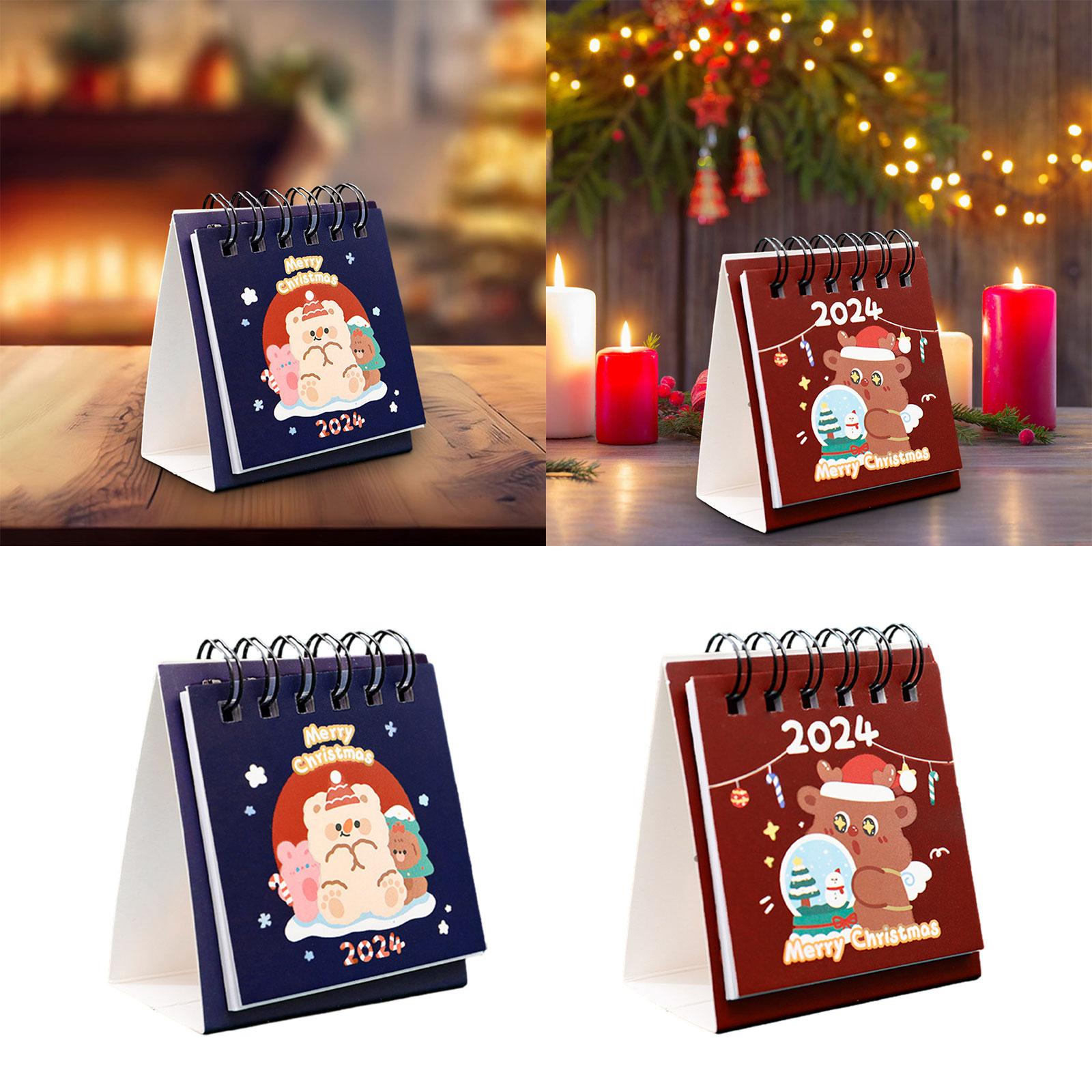 2xCute Standing Flip Desktop Calendar Twin Wire Binding Calendar for Household Blue
