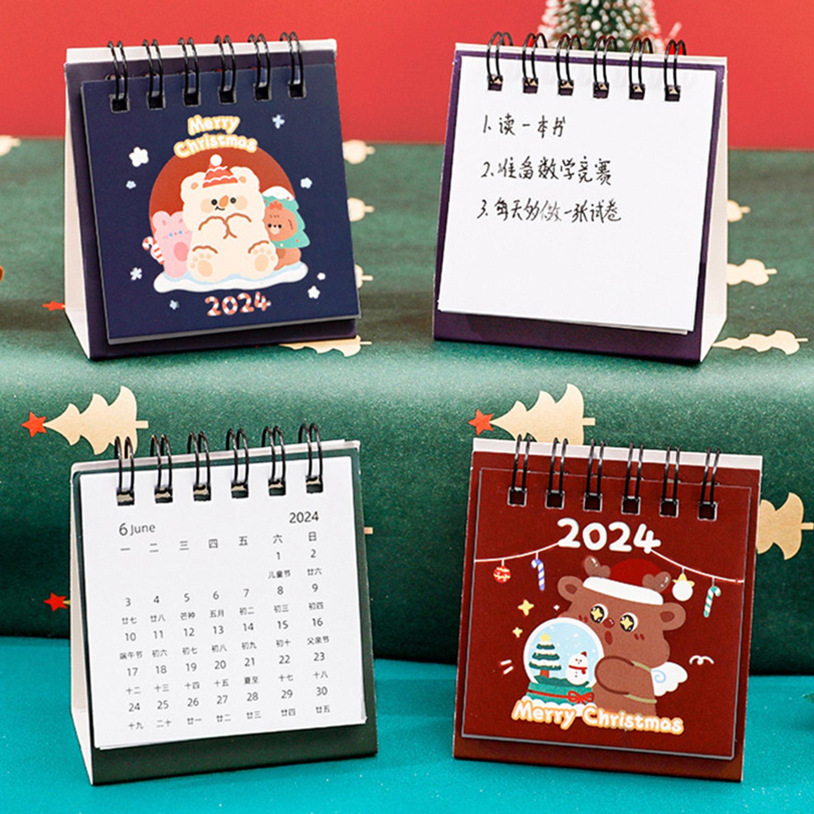 4xCute Standing Flip Desktop Calendar Twin Wire Binding Calendar for Household Red