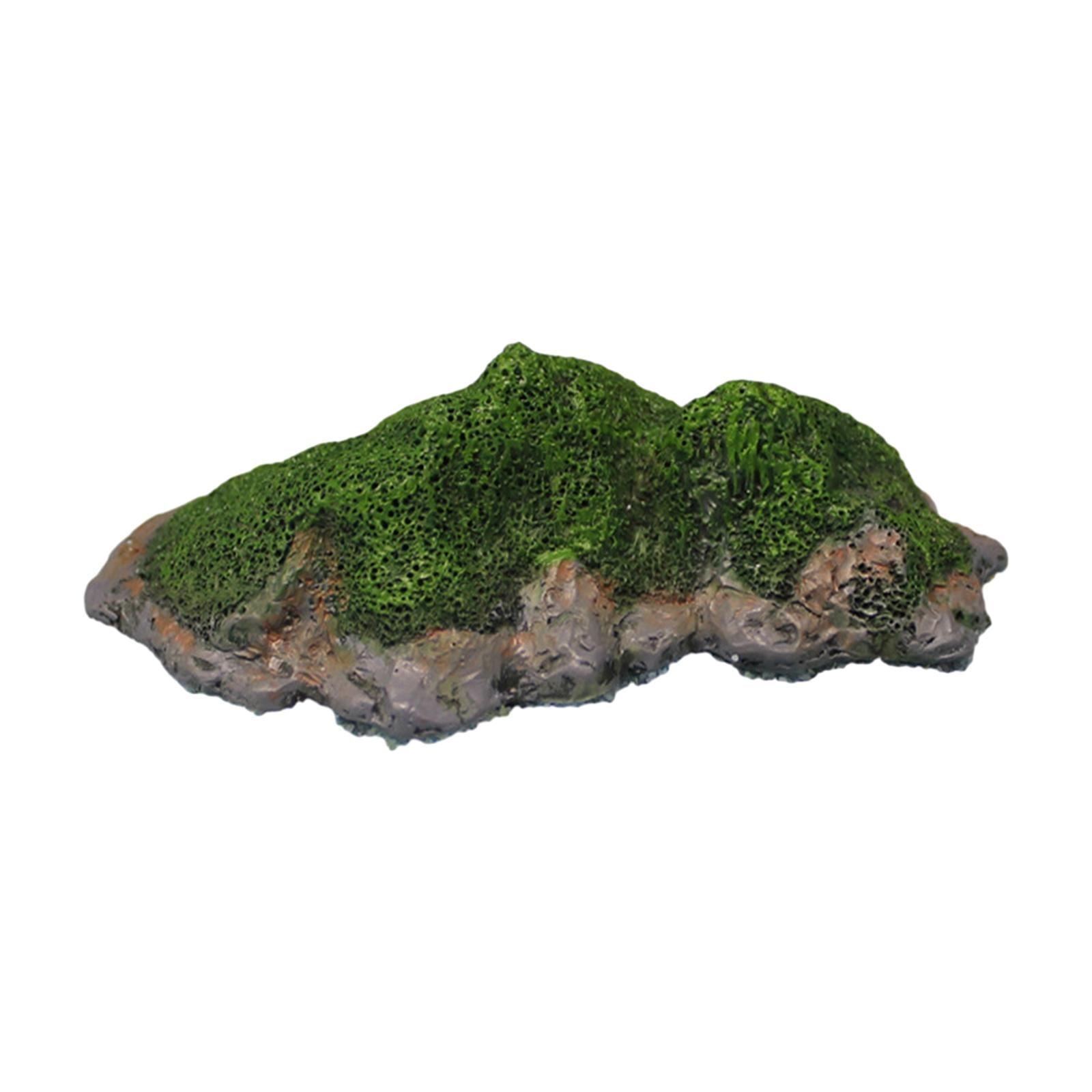 2xArtificial Mosses Rock Fake Fresh Green Mosses Covered Stone for Fish Tank