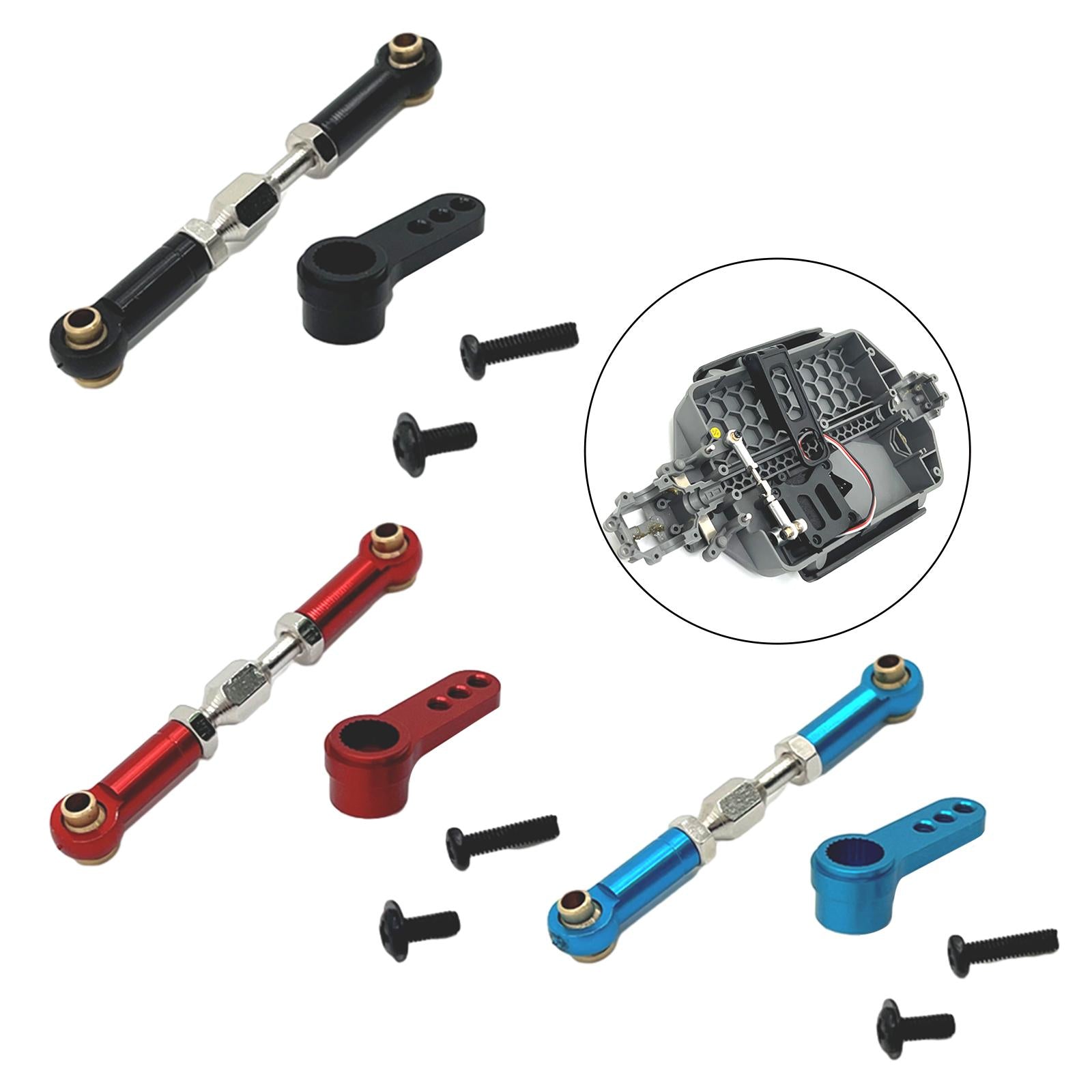 2xRC Steering Linkage Set Professional Metal Steering Rod for 16207 Trucks Red