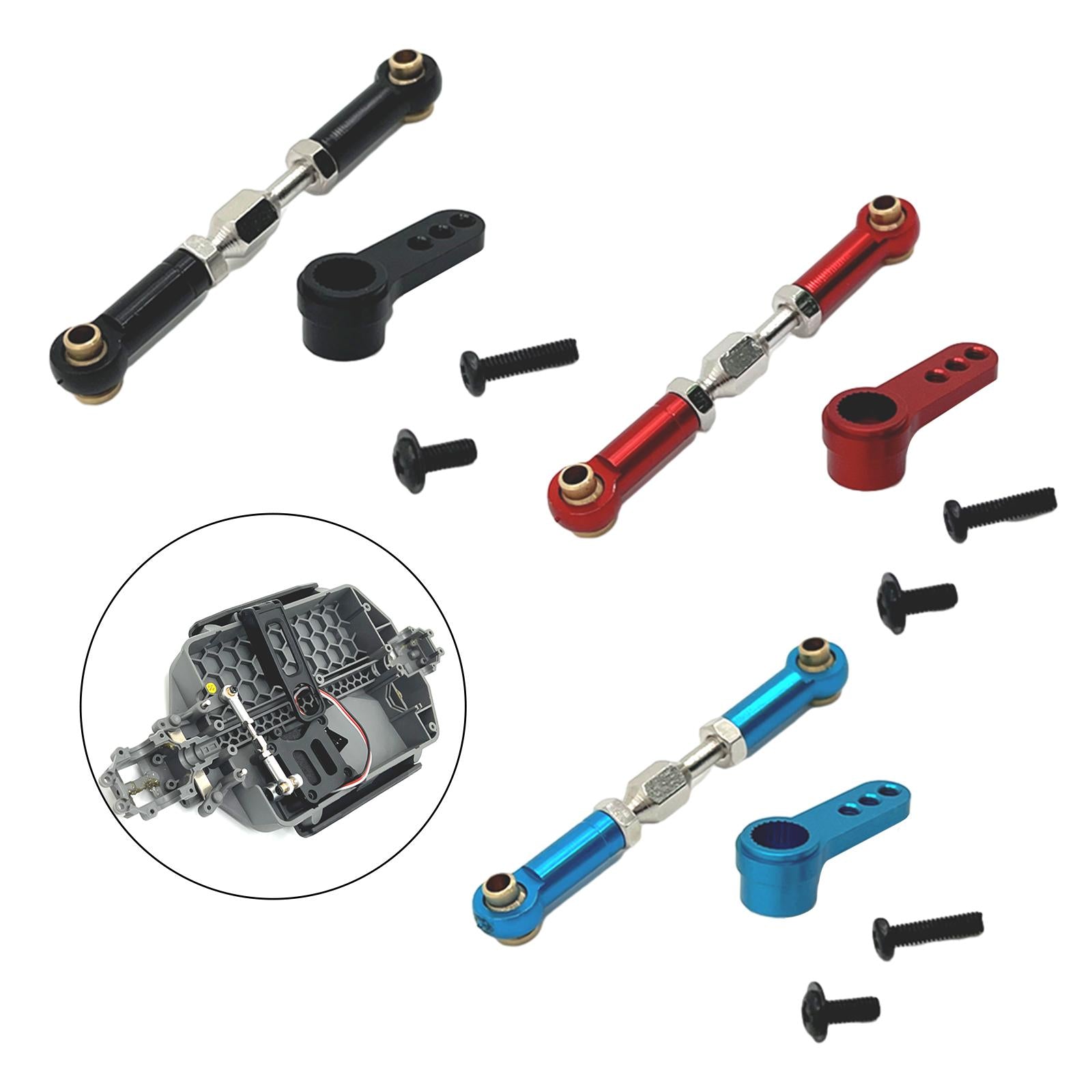 3xRC Steering Linkage Set Professional Metal Steering Rod for 16207 Trucks Red