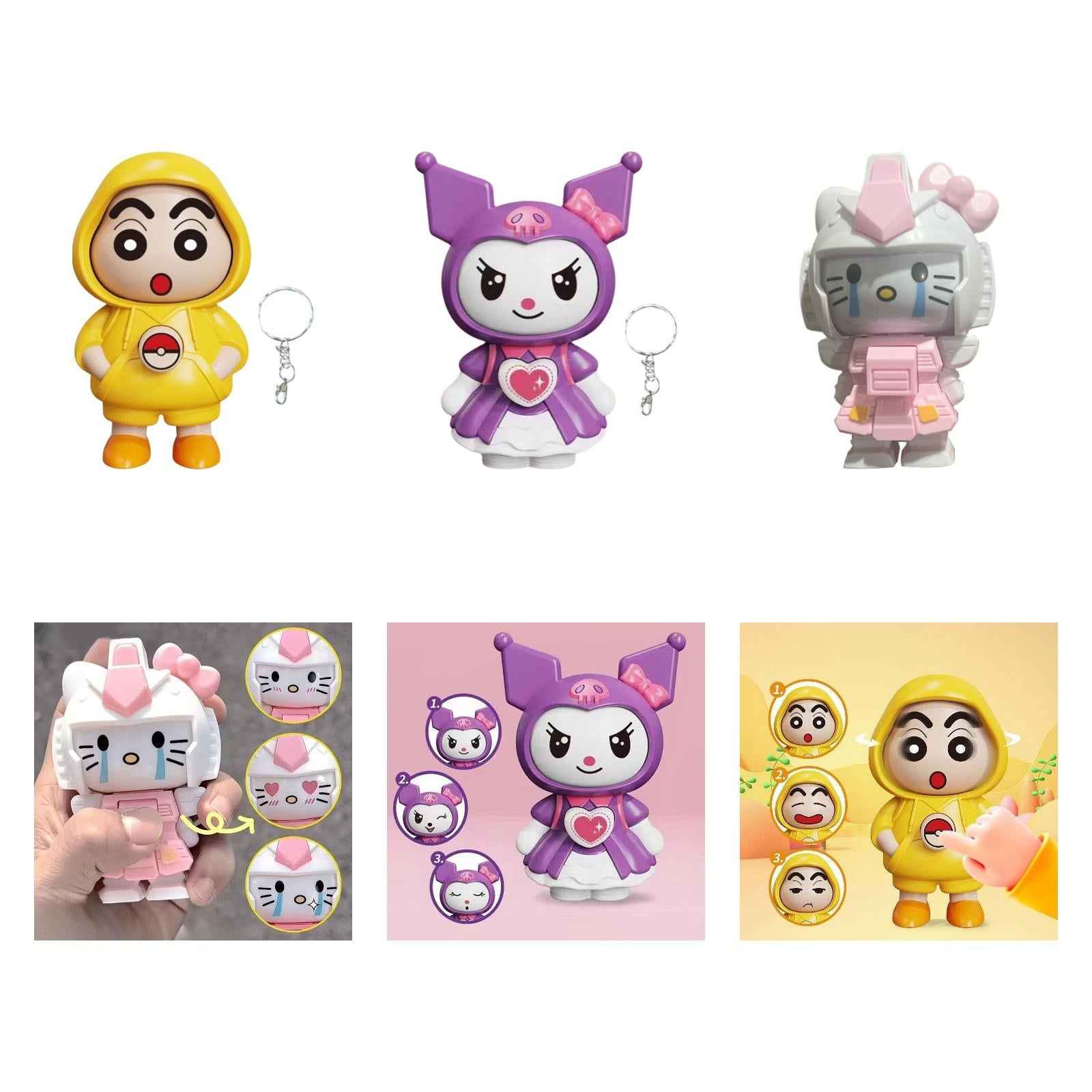 Face Changing Doll Key Holder Cartoon Character Keychain for Men Gifts yellow