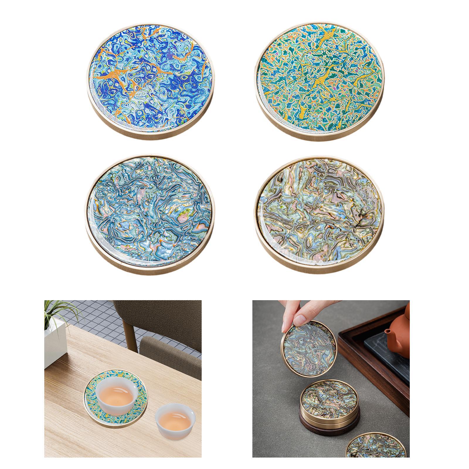 Coaster Gift Heat Resistant Lacquerware Wood Ornament for Bar Home Blue and Orange
