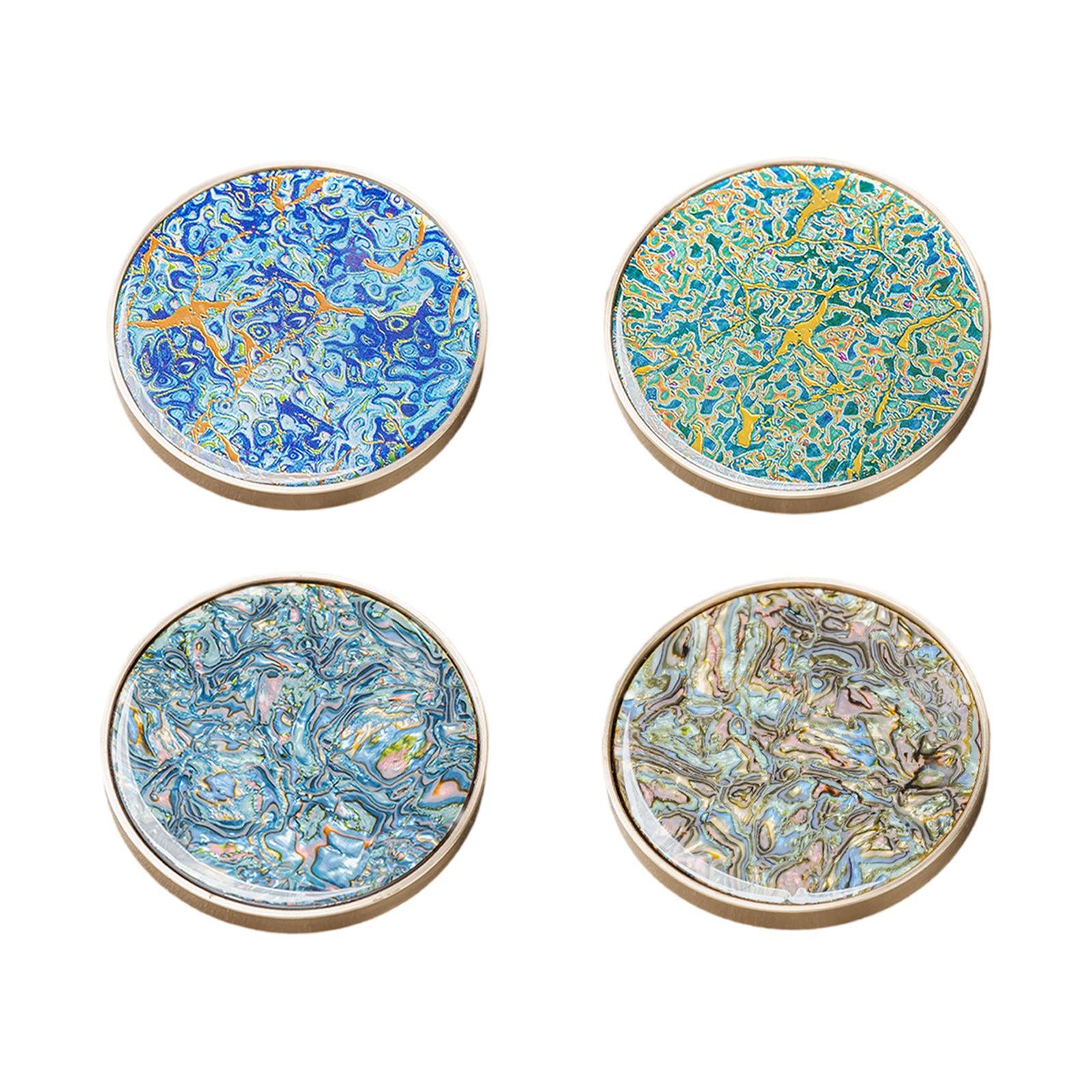 Coaster Gift Heat Resistant Lacquerware Wood Ornament for Bar Home Blue and Orange