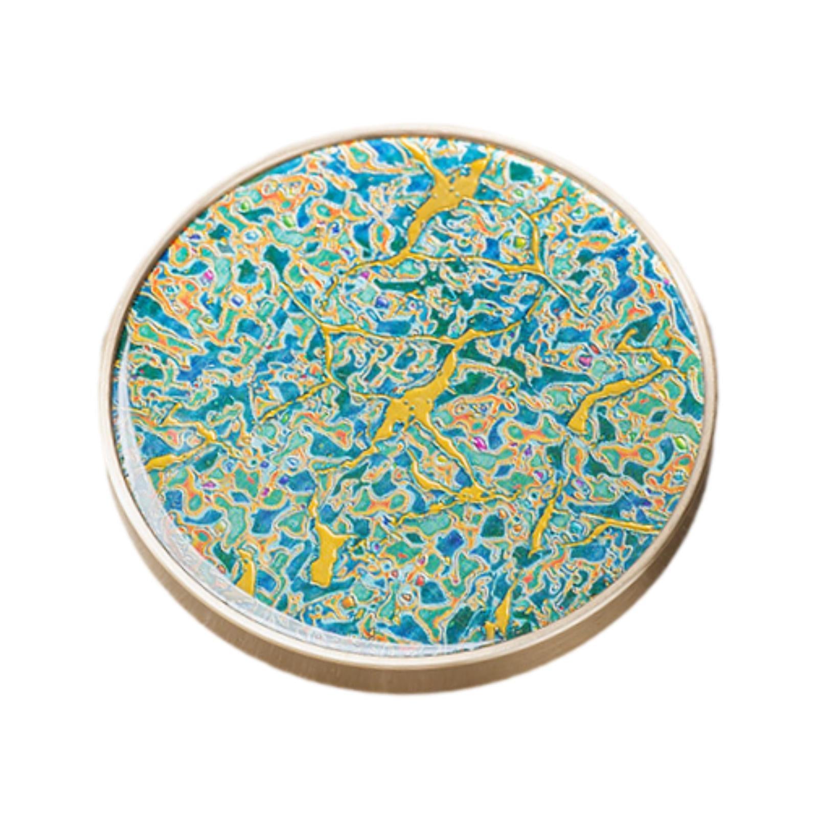 Coaster Gift Heat Resistant Lacquerware Wood Ornament for Bar Home Green and Yellow