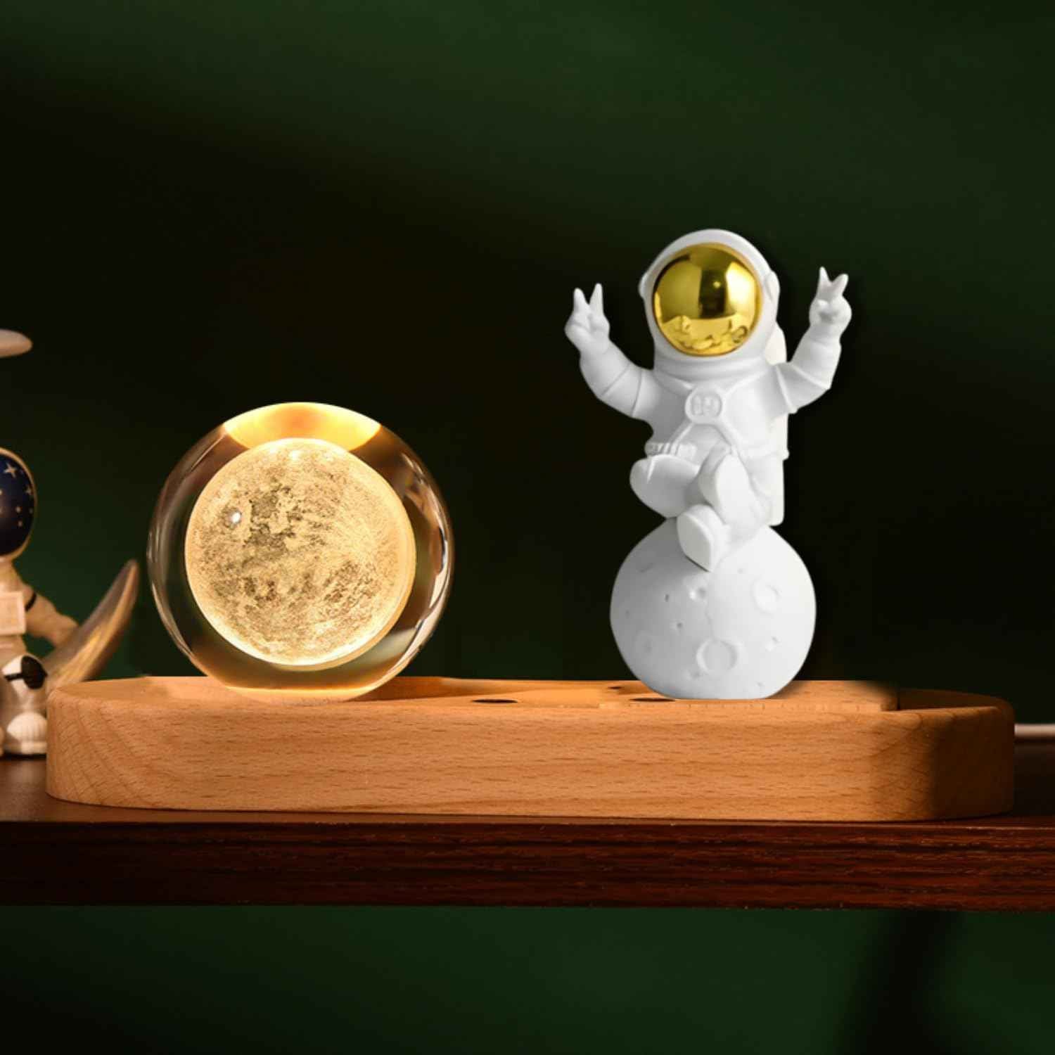 3D Acrylic LED Night Light with Durable Plastic Base Decorative Table Lamp (Crystal Moon Lamp  with Astronaut)