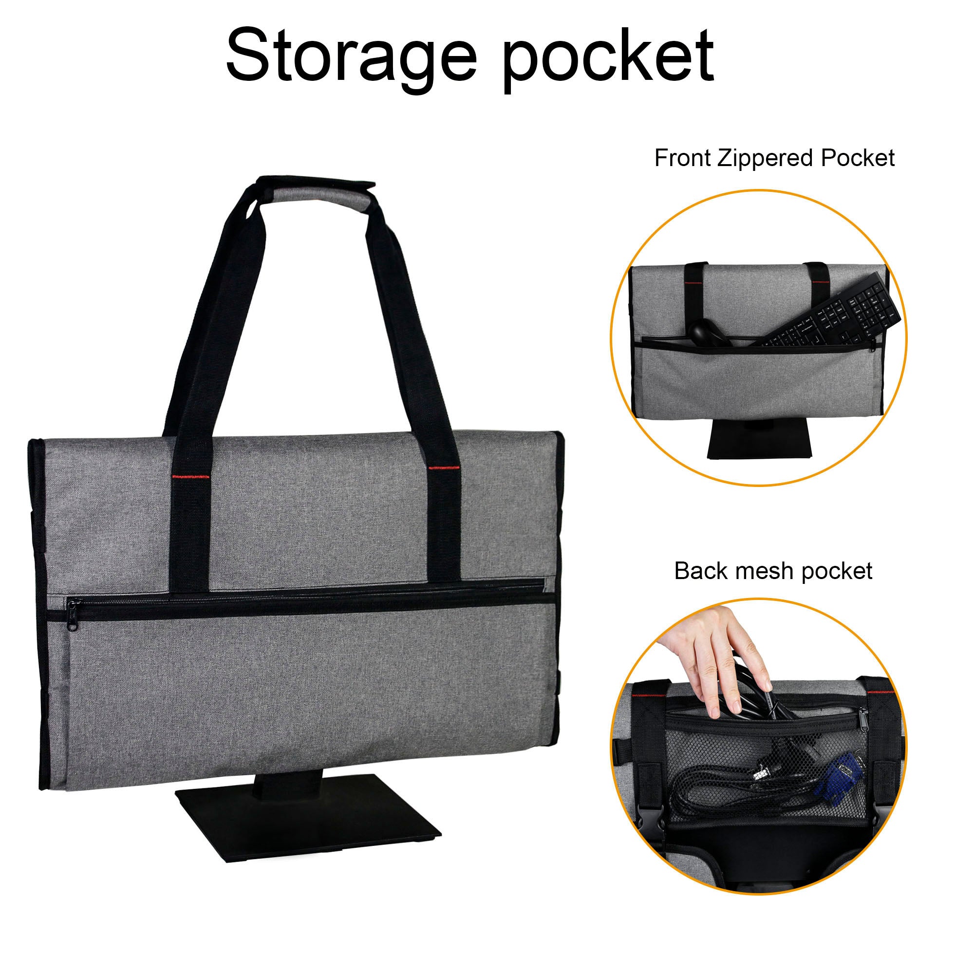 Protective Monitor Bag With Velvet Lining Travel Carrying Case for 24" LCD Screens and Monitors - Grey