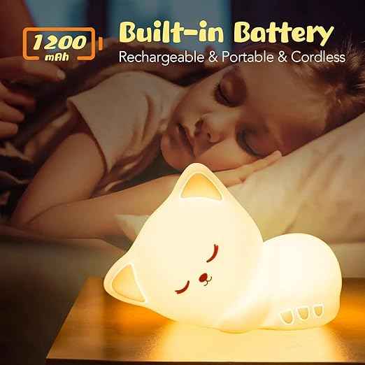 Cute Sleeping Cat LED Night Light – Rechargeable Silicone Lamp for Kids Bedroom, Nursery Decoration & Gift