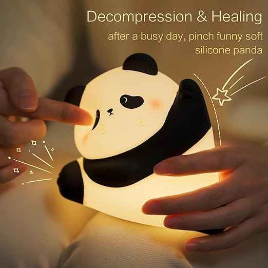 Panda-Themed LED Night Light with soft silicone, 7-color changing lights, and USB rechargeable—great for kids’ rooms or as a cute gift.