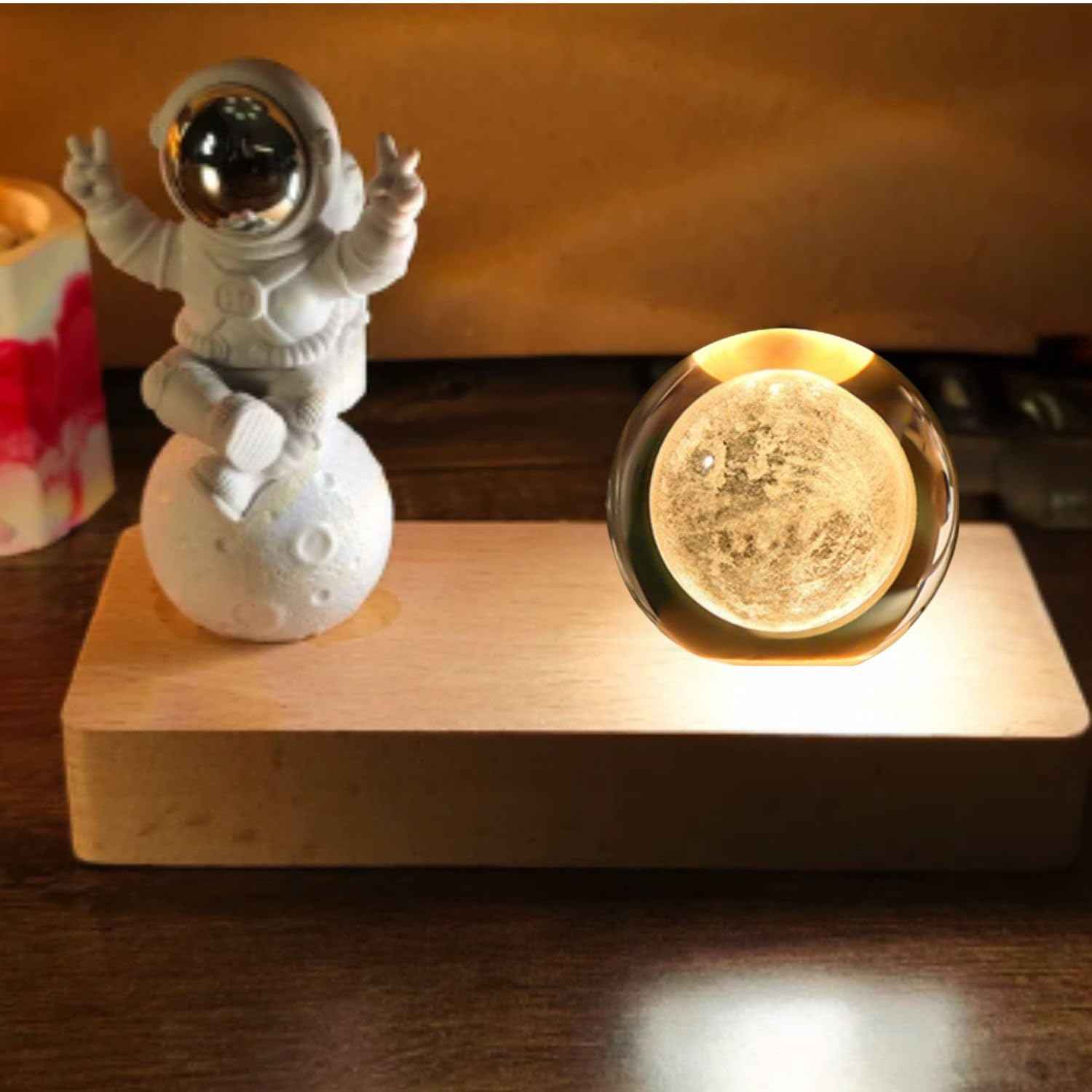 3D Acrylic LED Night Light with Durable Plastic Base Decorative Table Lamp (Crystal Moon Lamp  with Astronaut)