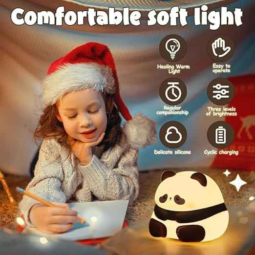Cute Panda Touch Night Lamp with soft silicone design and rechargeable LED lighting—perfect for toddlers’ rooms, romantic ambiance, and Valentine’s gifting.