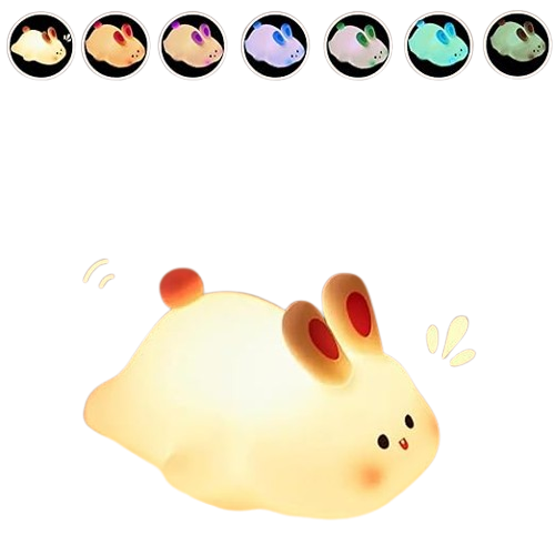 Cute Little Rabbit Silicone Night Light with touch control and rechargeable LED—ideal for children’s rooms and gifting for couples or loved ones.