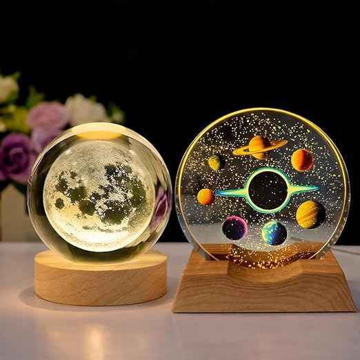 3D Crystal Ball Space Lamp and Crystal Moon Lamp USB Powered Night Lights(Combo )