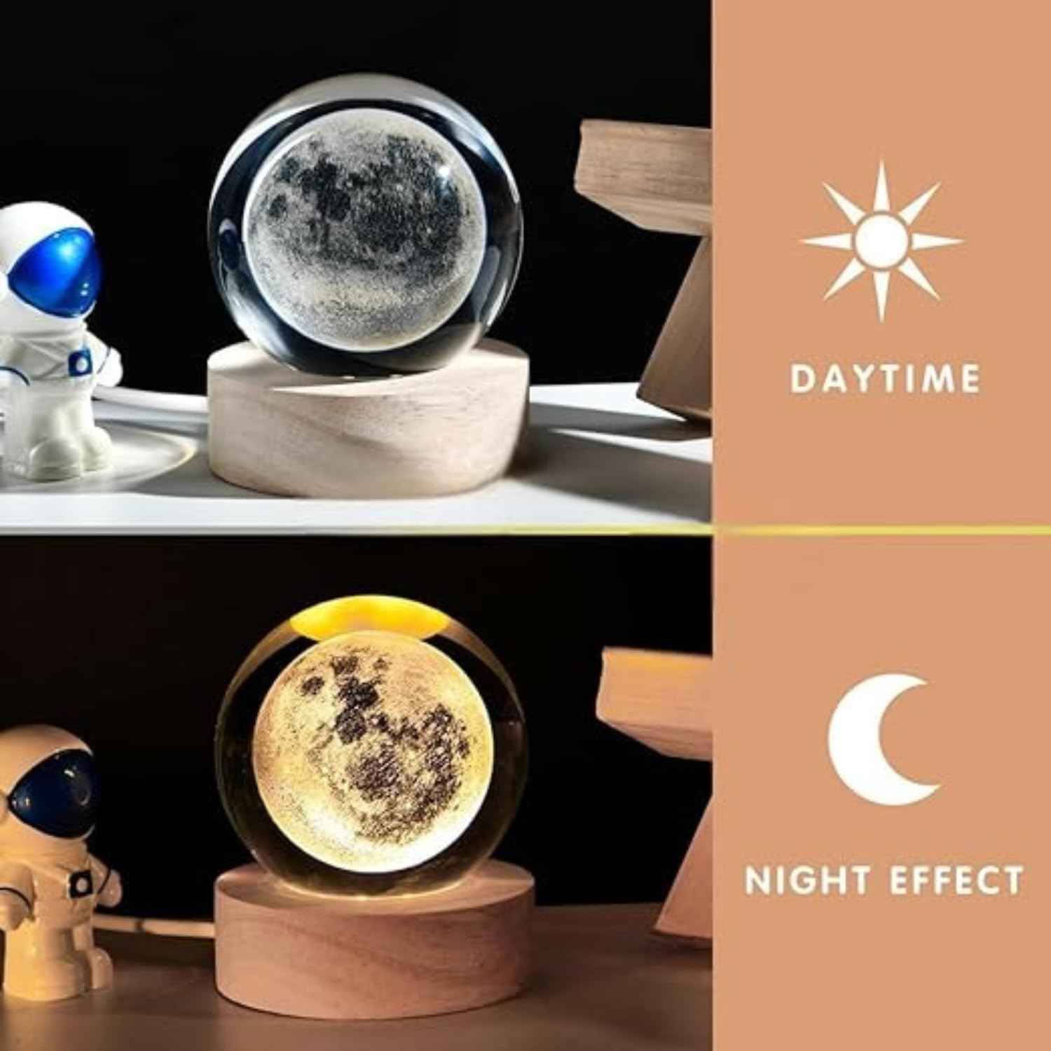 3D Acrylic LED Night Light with Durable Plastic Base Decorative Table Lamp (Moon Pack of 2)