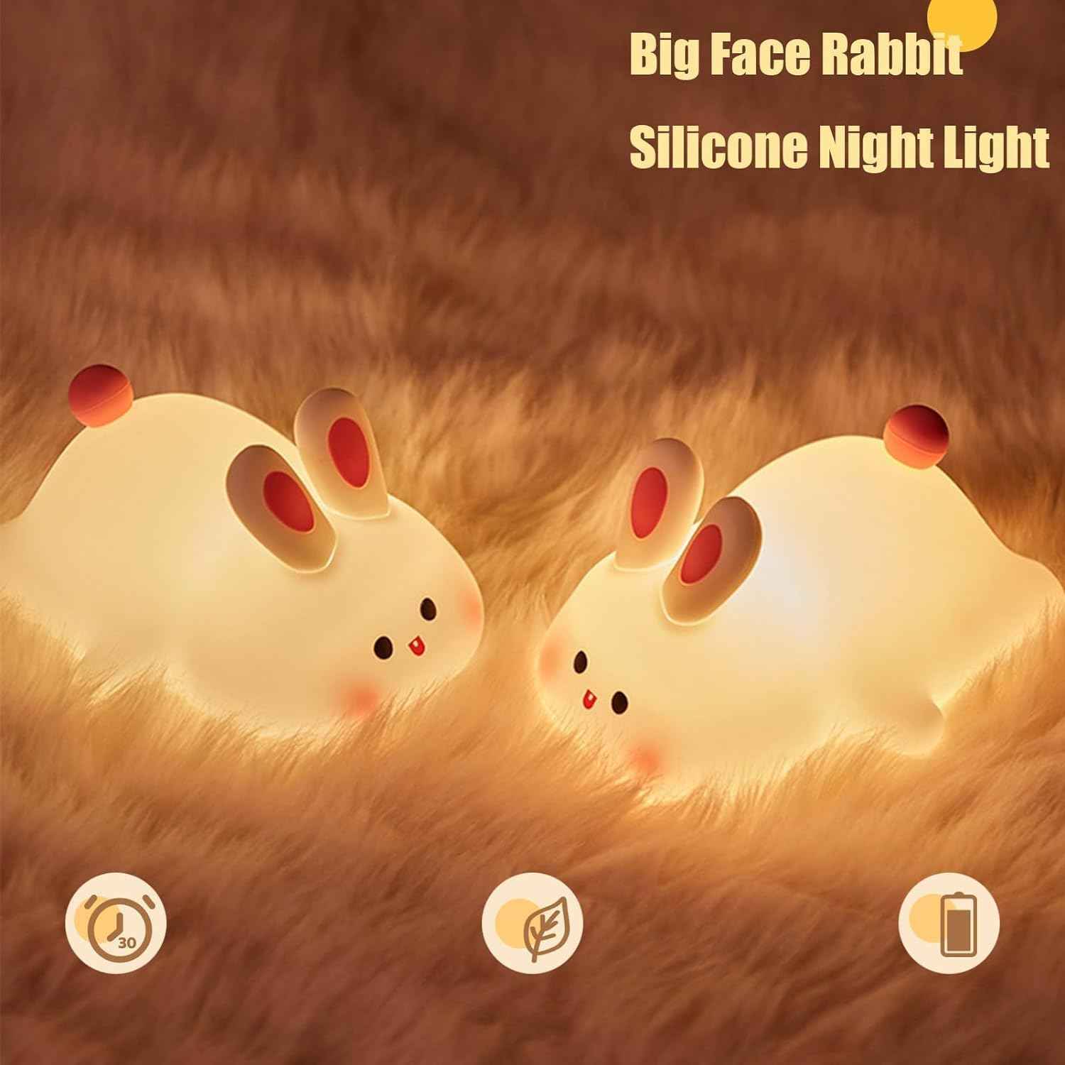Cute Little Rabbit Silicone Night Light with touch control and rechargeable LED—ideal for children’s rooms and gifting for couples or loved ones.