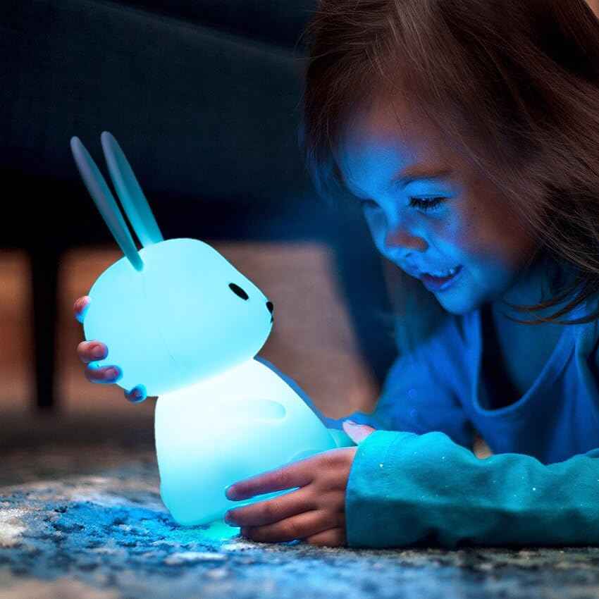 Cute Rabbit Silicone Night Lamp with 7-color LED lighting, tap touch control, and USB recharge—ideal for baby and toddler bedrooms.