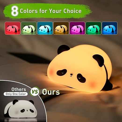 Kids’ Sleeping Panda Touch Night Lamp with soft silicone, rechargeable LED—perfect for bedrooms, romantic décor, or Valentine’s gifts.