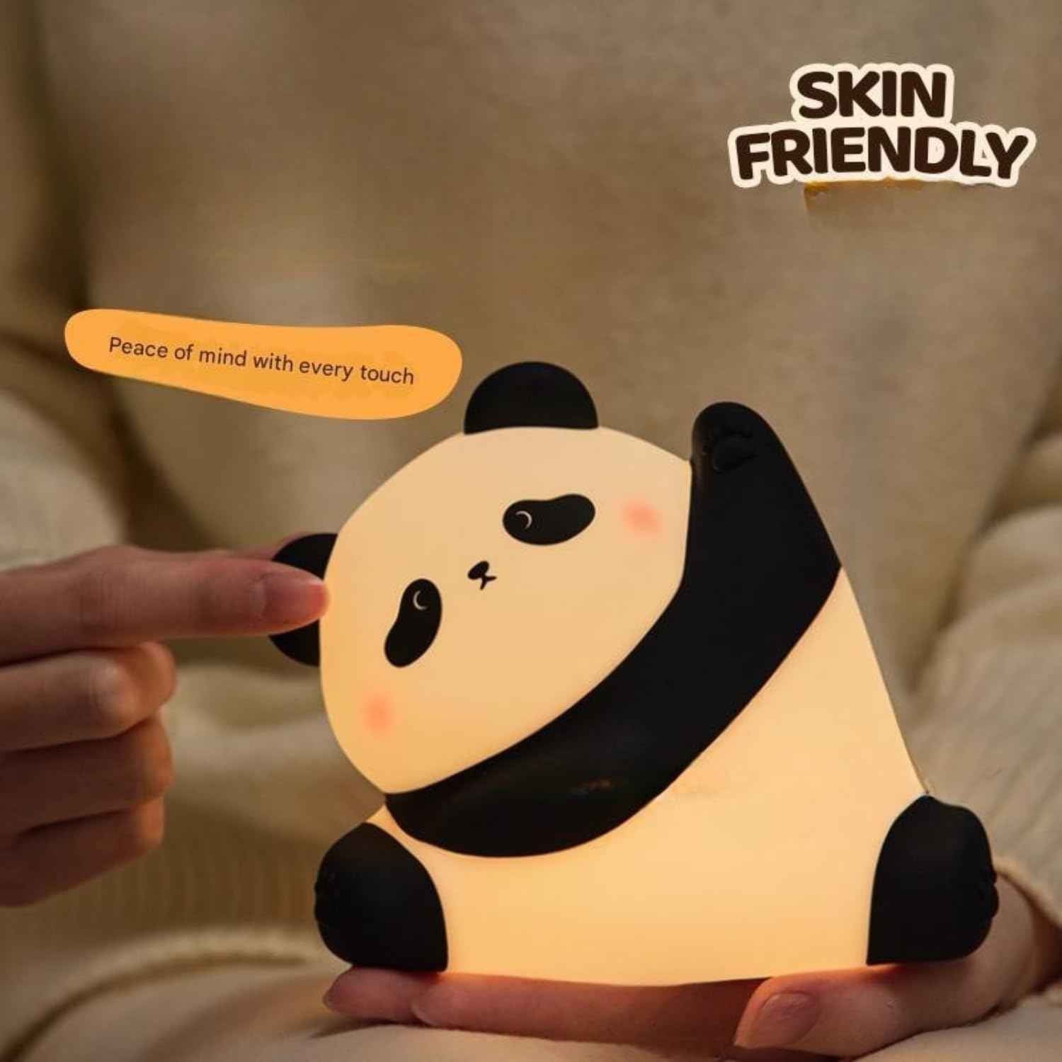 Panda-Themed LED Night Light with soft silicone, 7-color changing lights, and USB rechargeable—great for kids’ rooms or as a cute gift.