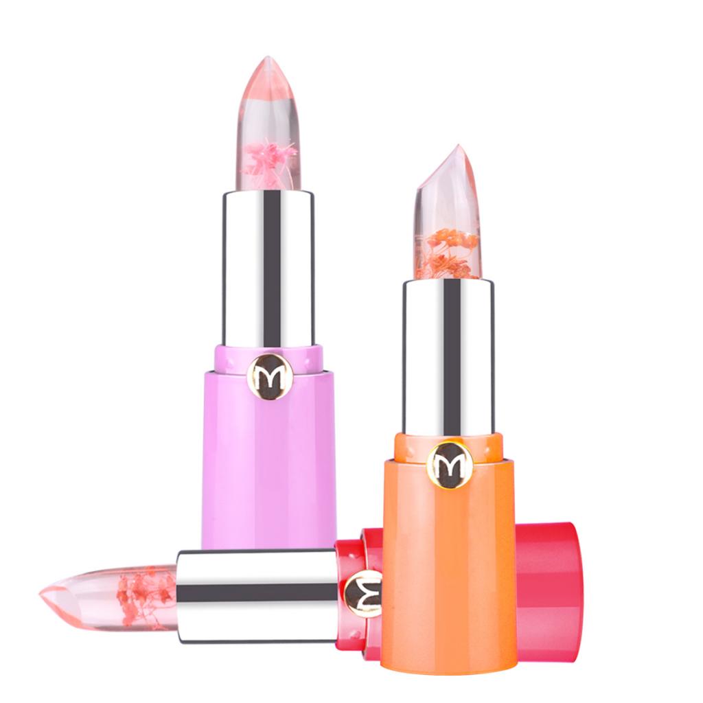 Clear Jelly Temperature Change Color Lipstick Flower Inside Pink Shade Set