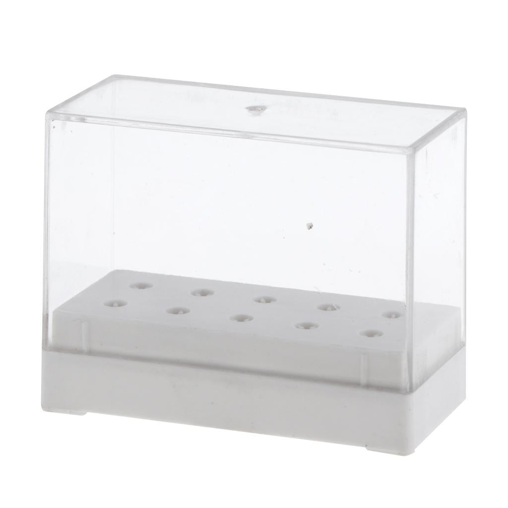 2x10 Holes Nail Drill Bit Holder Stand Organizer Manicure Display Box White