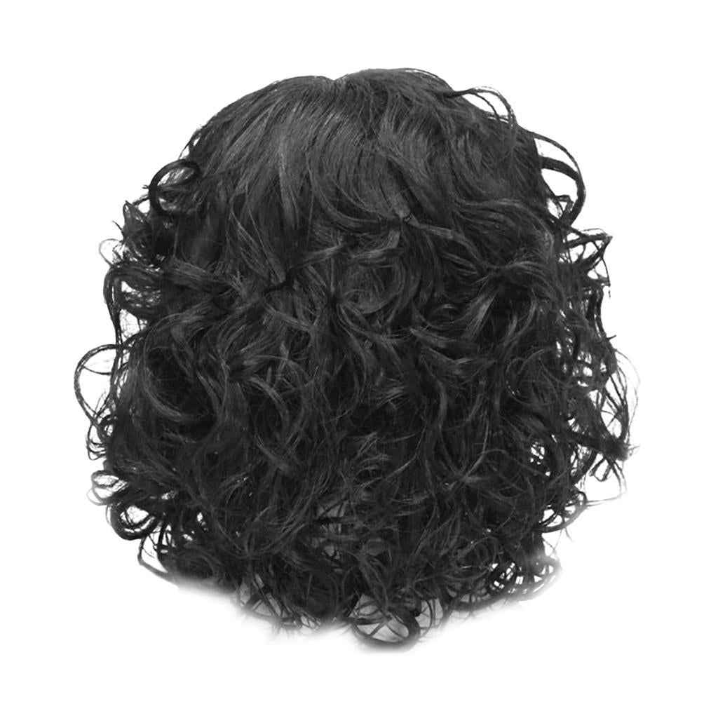 14" Elegant Women Short Fluffy Kinky Wavy Curly Synthetic Hair Wigs Black