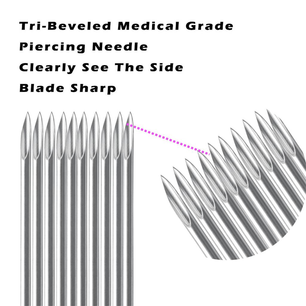 2x10/100 Pieces Sterilized Piercing Needles for Navel Ear Lip 14g 10pcs