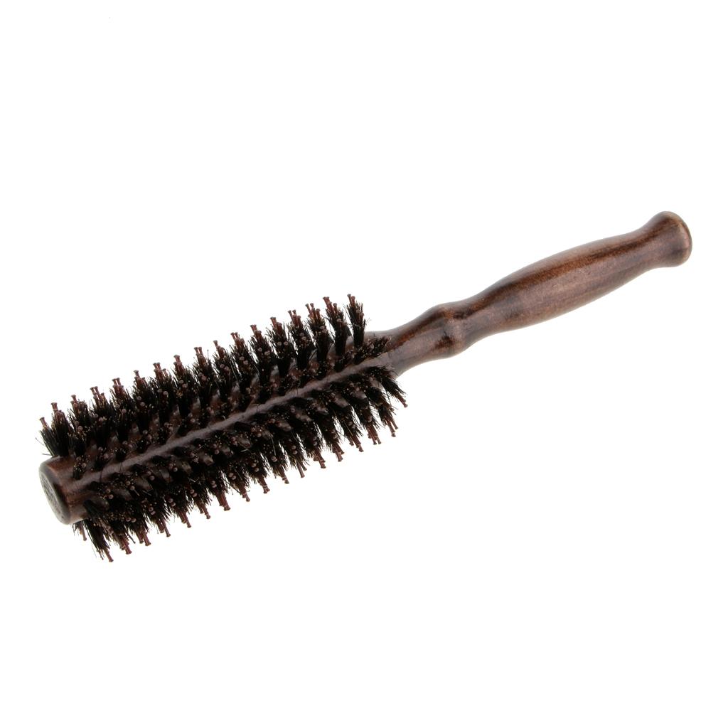 2xRound Wood Handle Hairbrush Barber Hairdressing Curling Hair Comb Brush 14 Rows