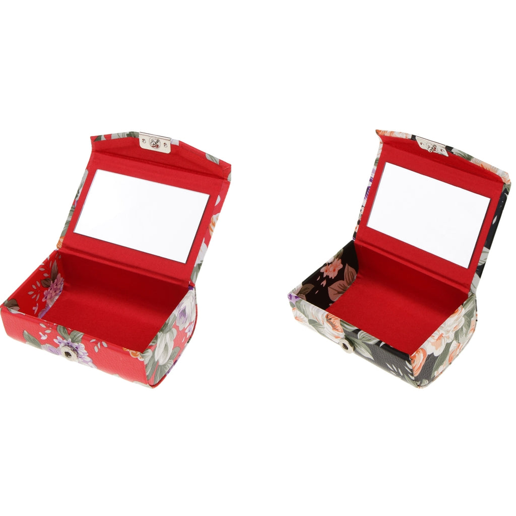 2pcs Leather Lipstick Lip Gloss Case Storage Box Makeup Holder with Mirror